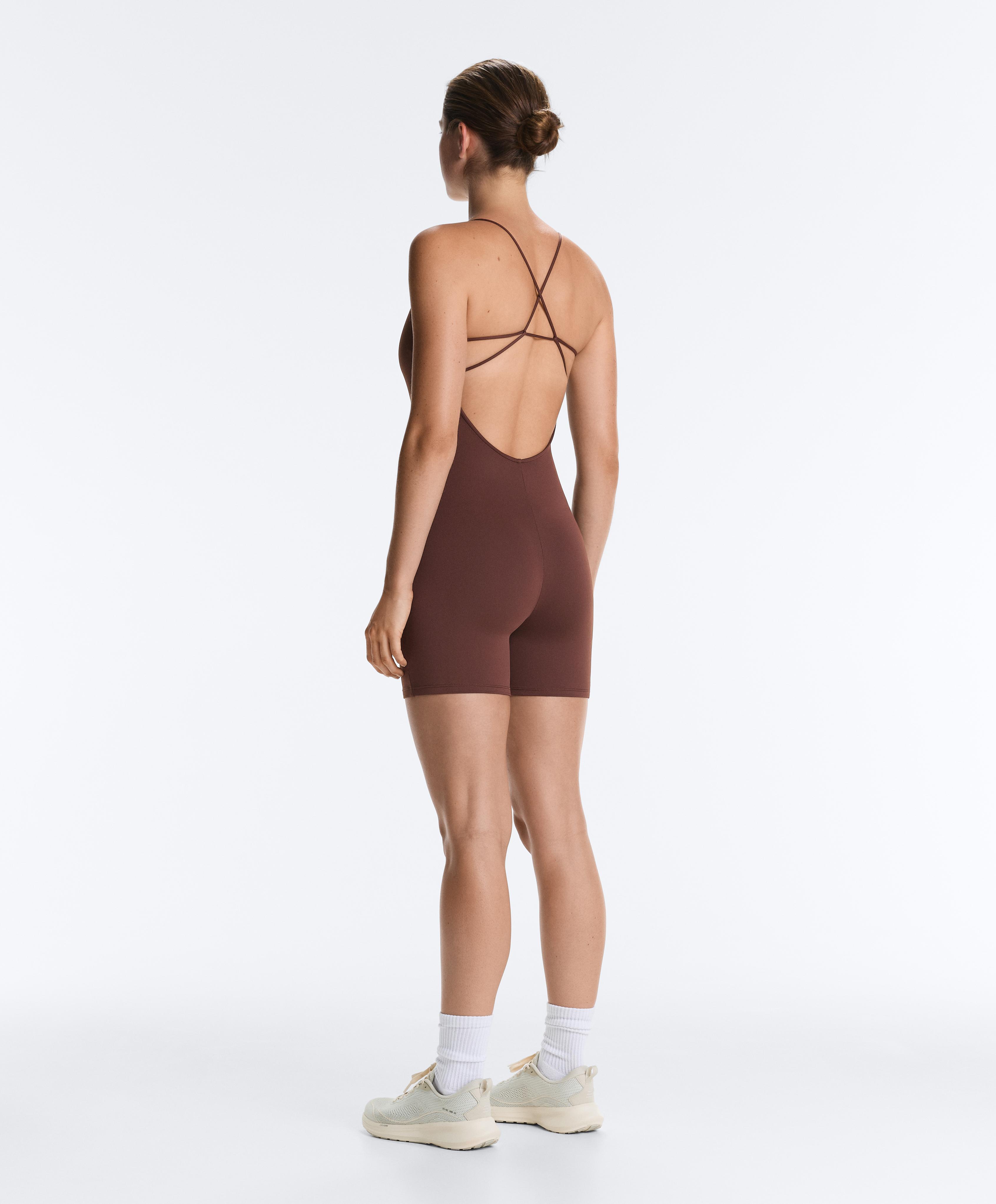 Comfortlux strappy back short jumpsuit — CHOCOLATE