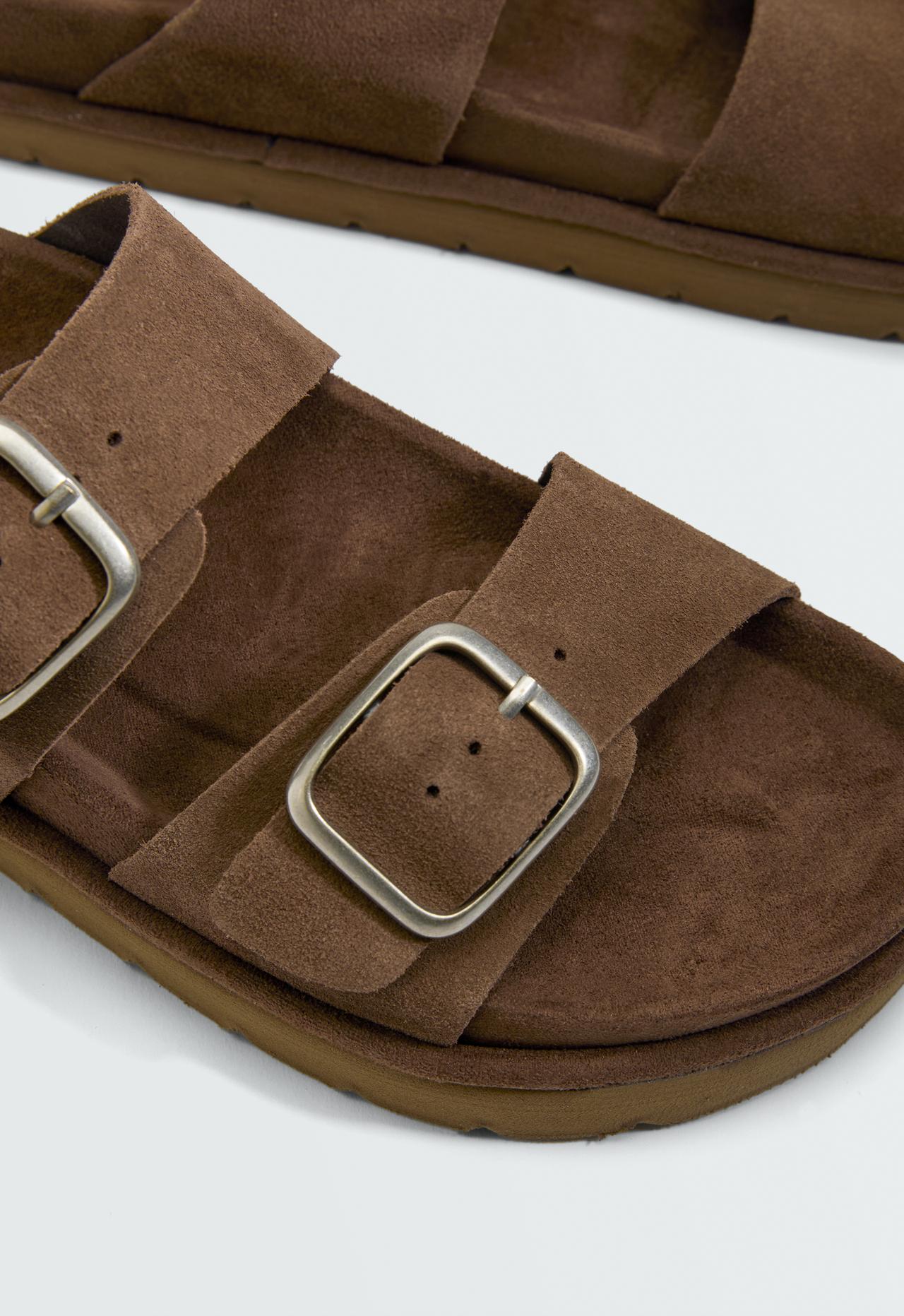 Buckle split-leather platform sandals — BROWN