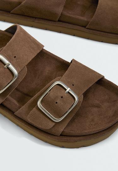 Buckle split-leather platform sandals — BROWN 6