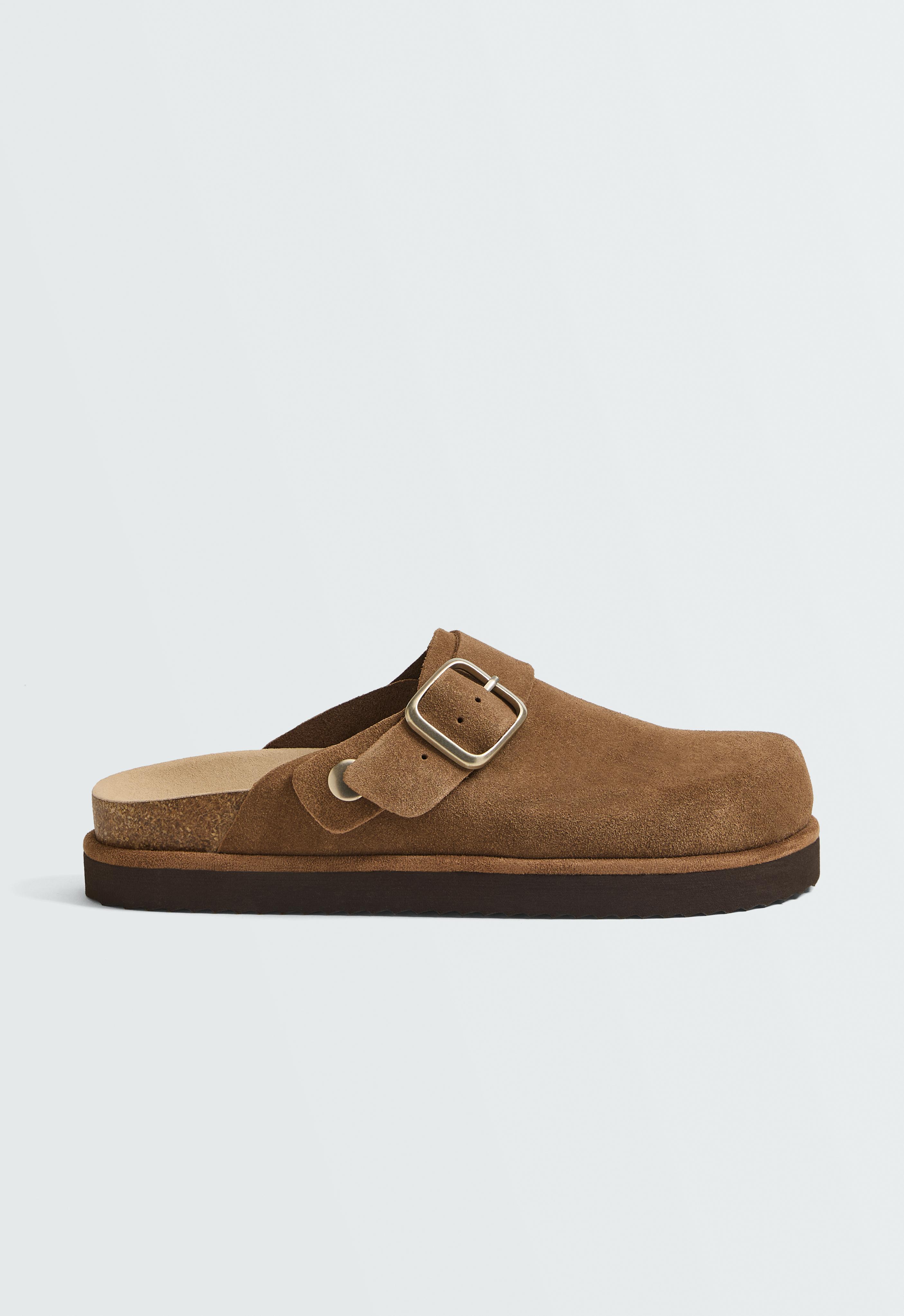 Split-leather buckled mules — LEATHER