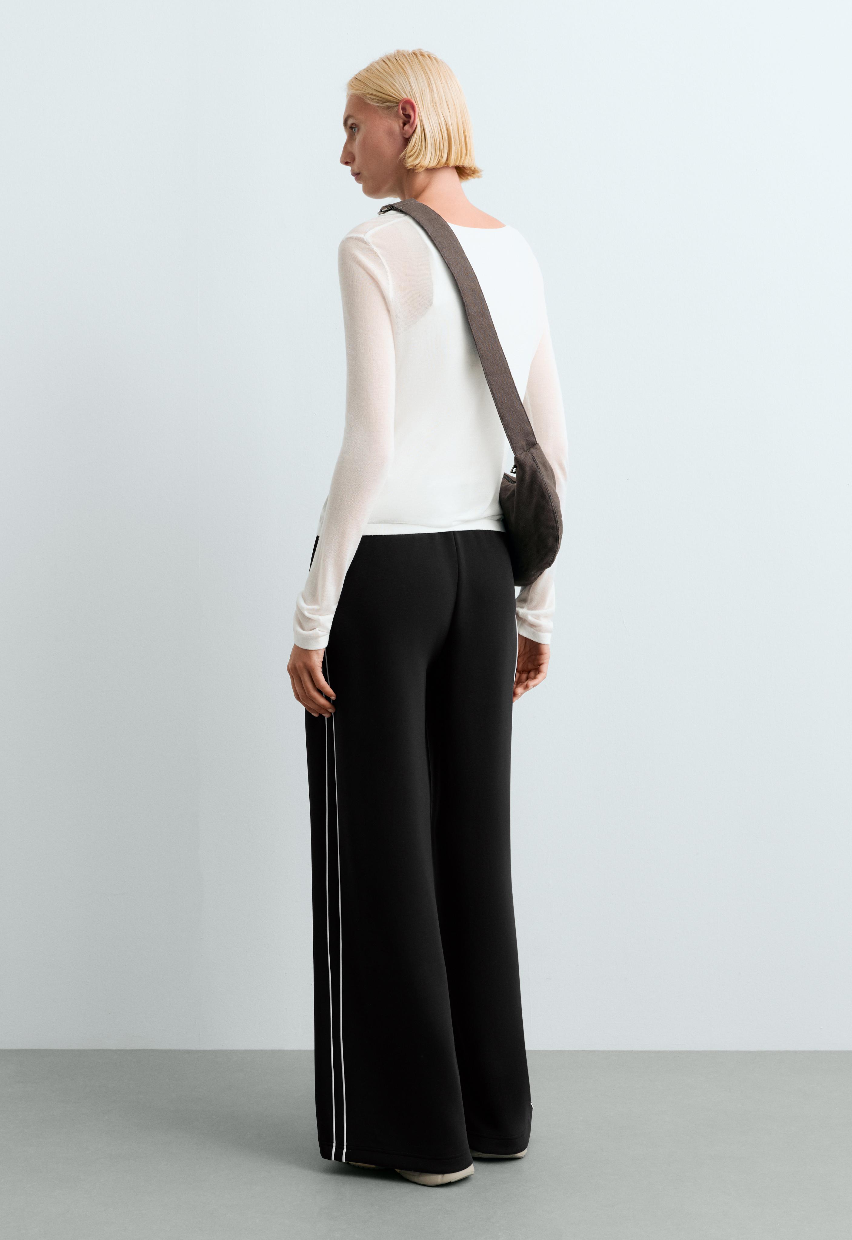 Wide-leg modal piping trousers — BLACK
