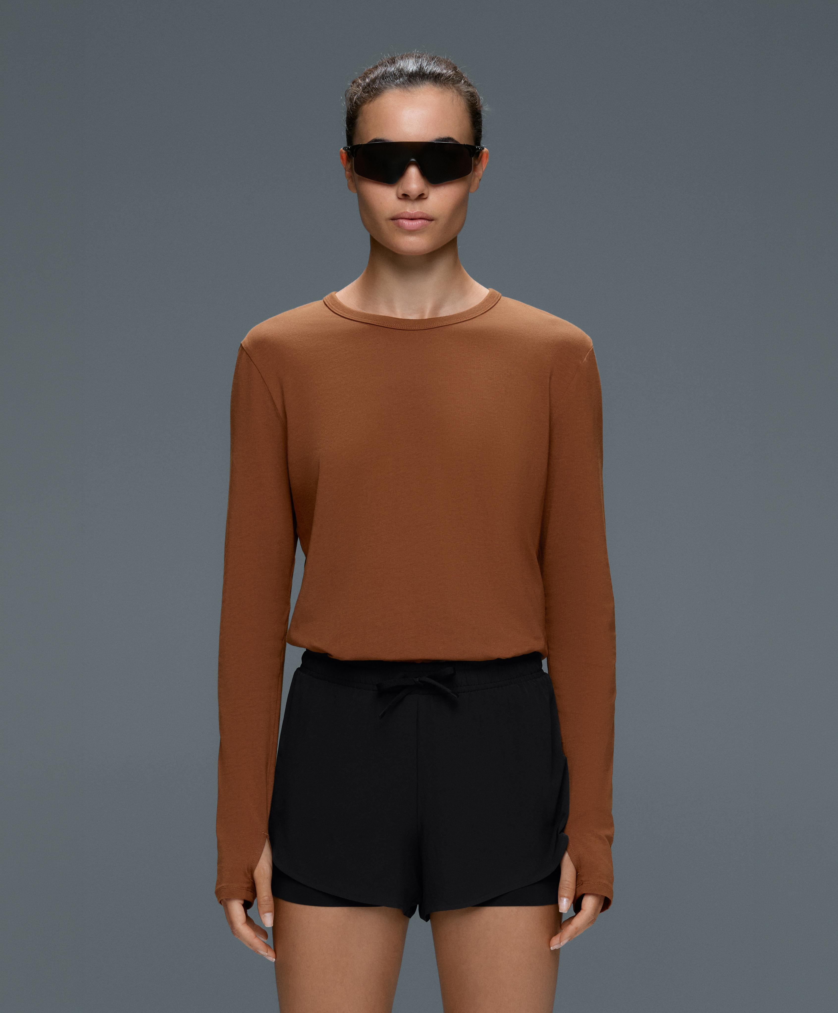 Cotton blend long-sleeved T-shirt — DARK CAMEL
