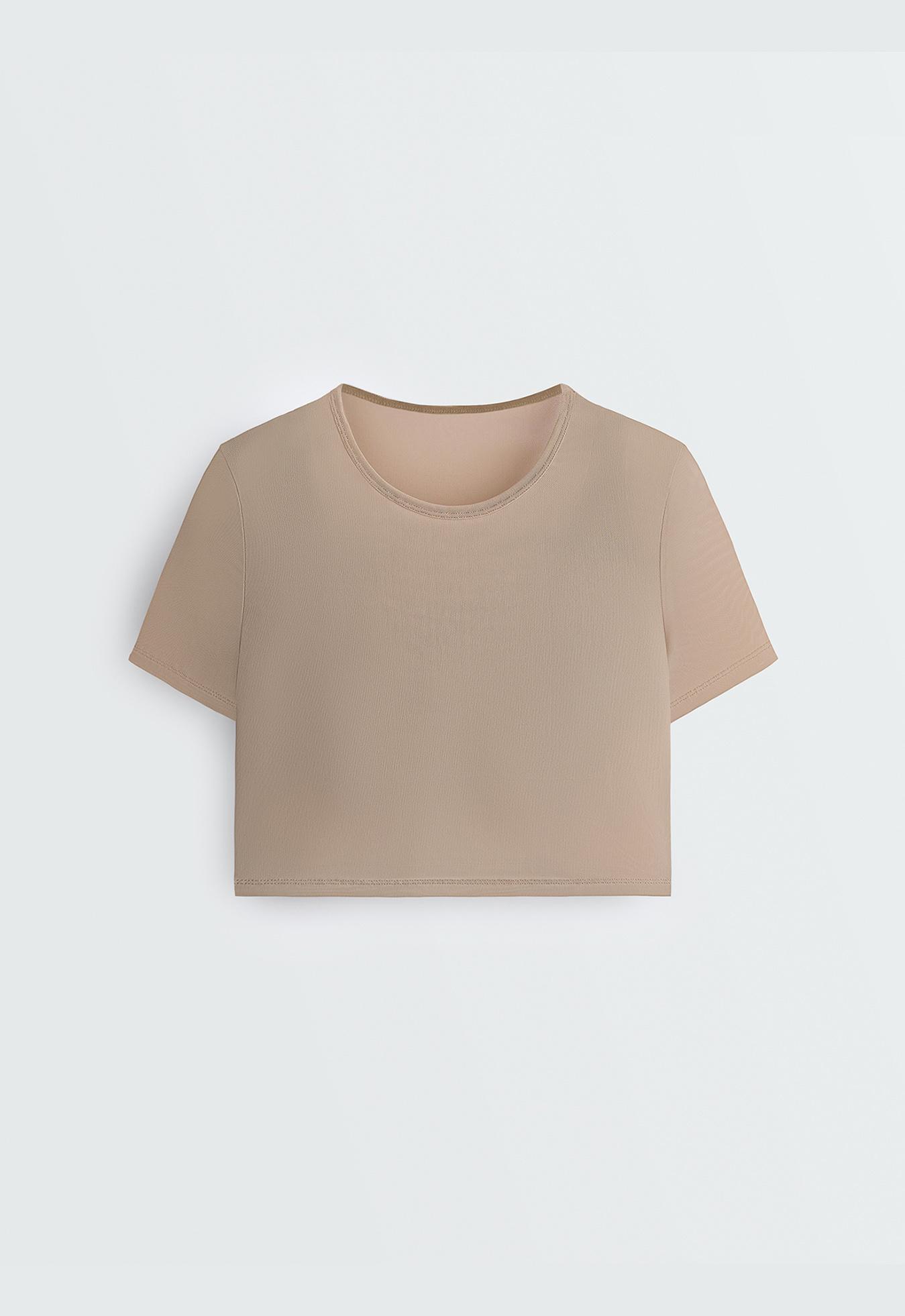 Evermove short-sleeved overlay tank top — PINK-BEIGE