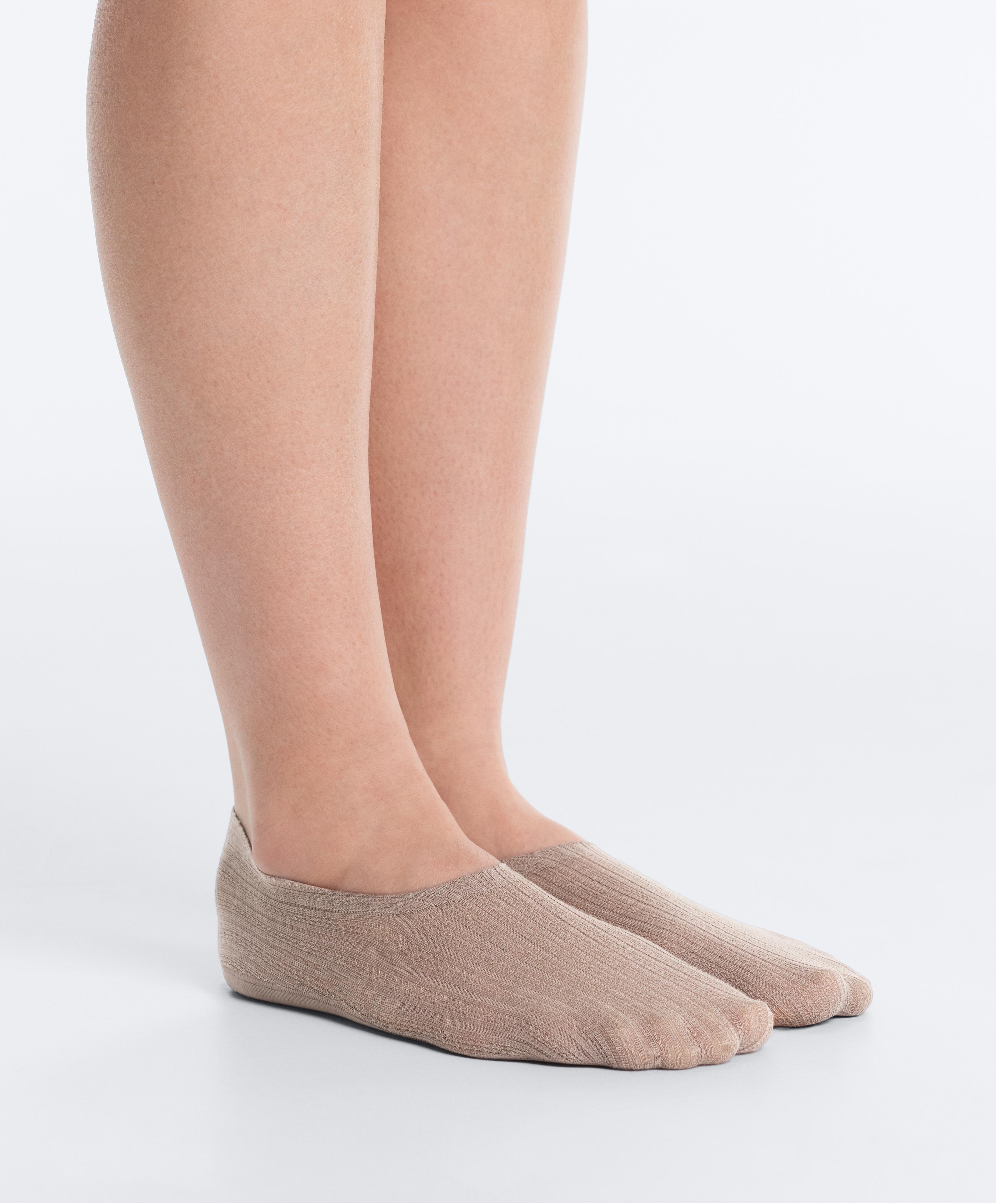 2 pairs of high-cut cotton invisible socks — BROWN