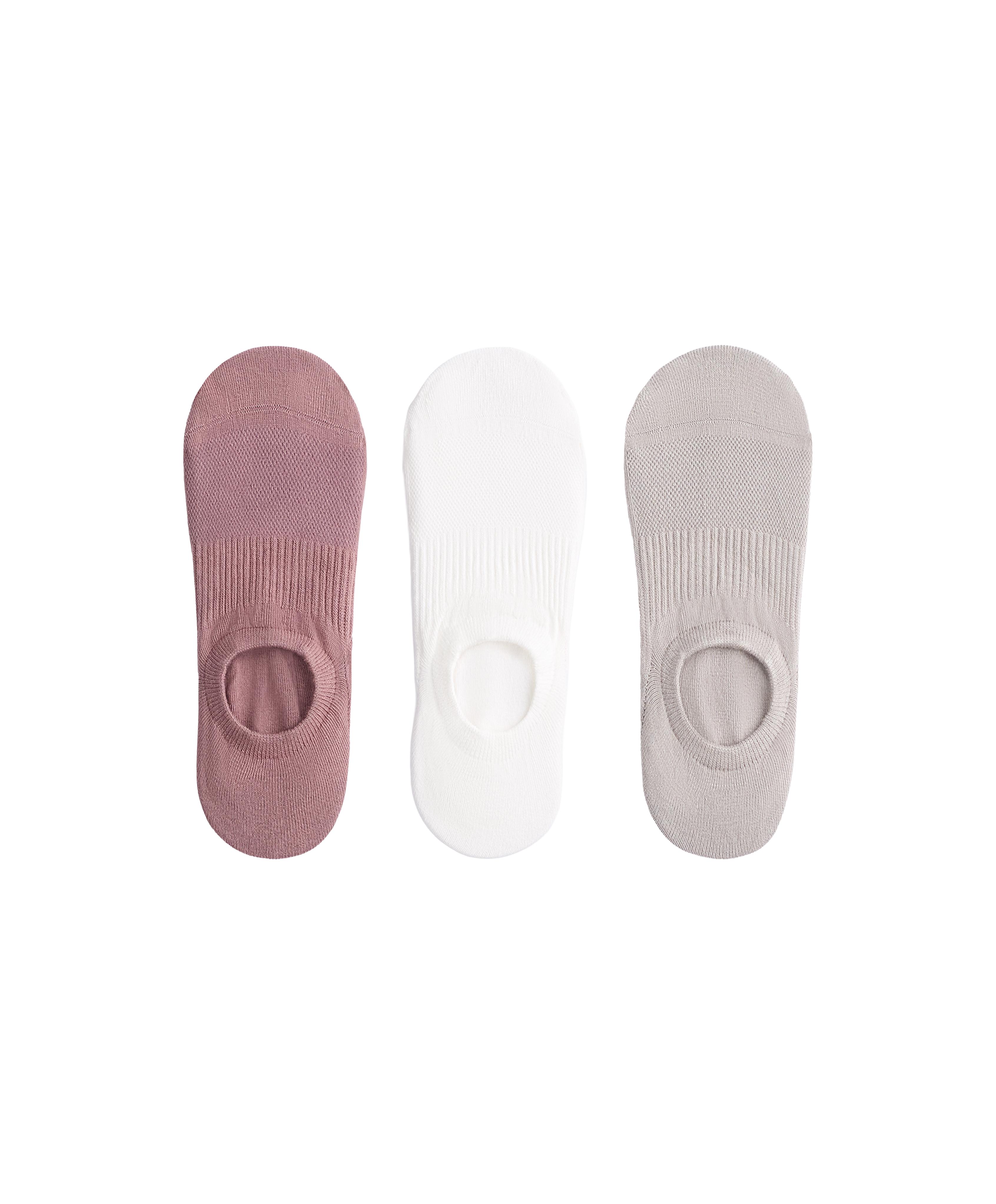 3 pairs of high-cut cotton blend invisible sports socks — PALE MINK