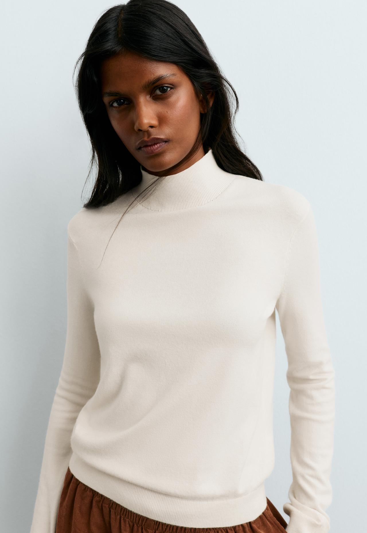 Fine knit jumper with Perkins neck — PALE ECRU