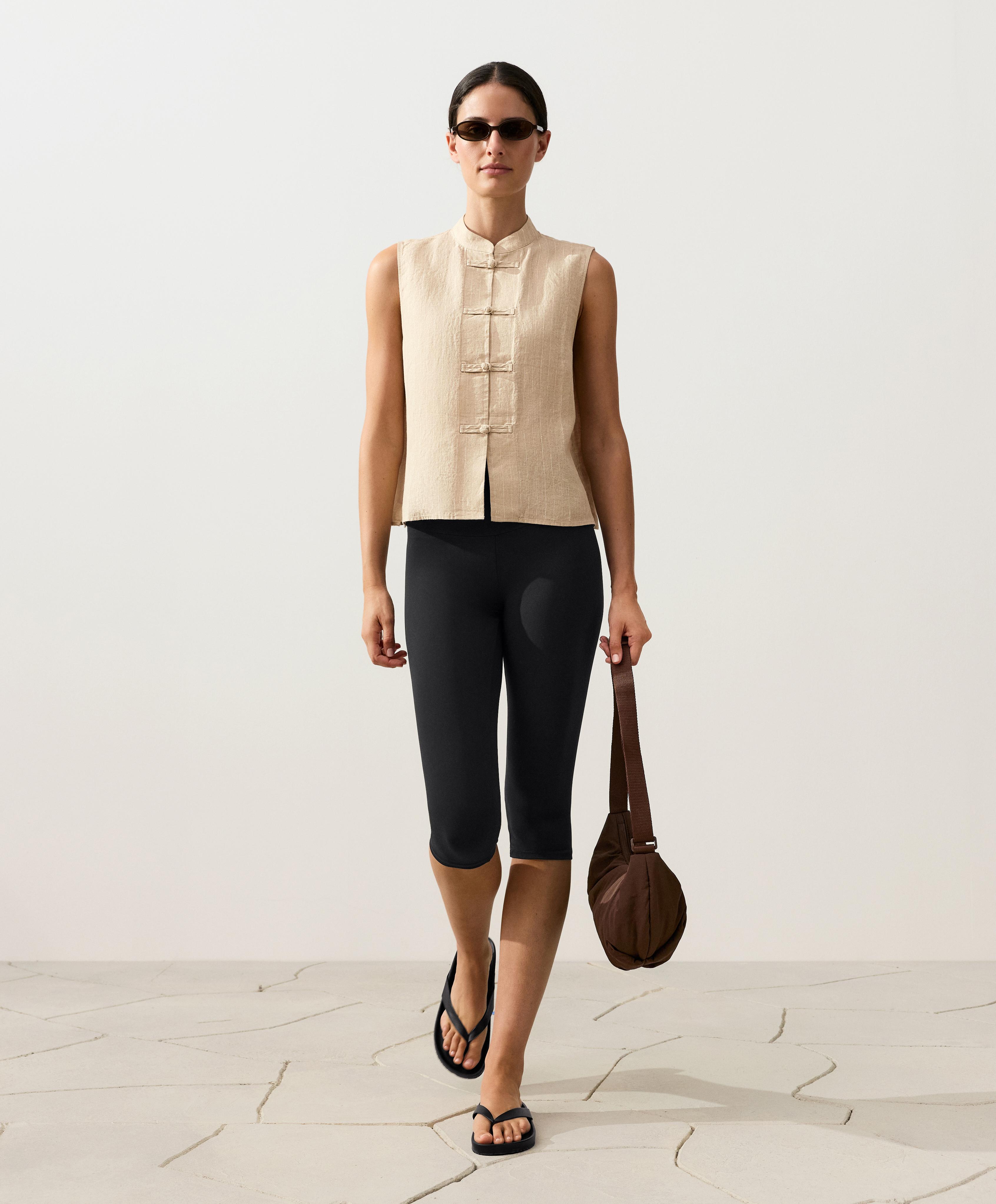 100% linen sleeveless stand-up collar shirt — SANDY