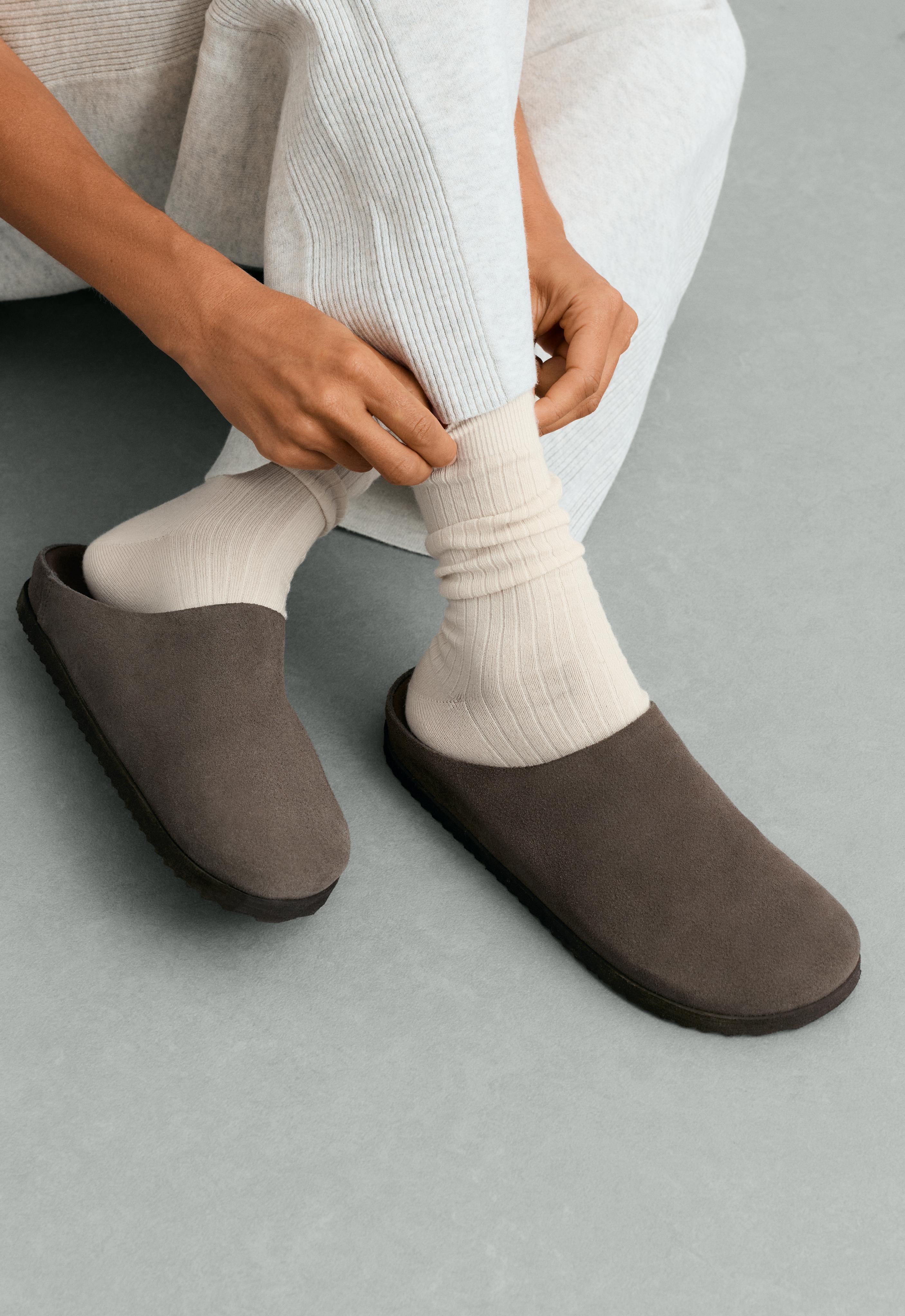 Ribbed modal blend socks with 15% cashmere — ECRU