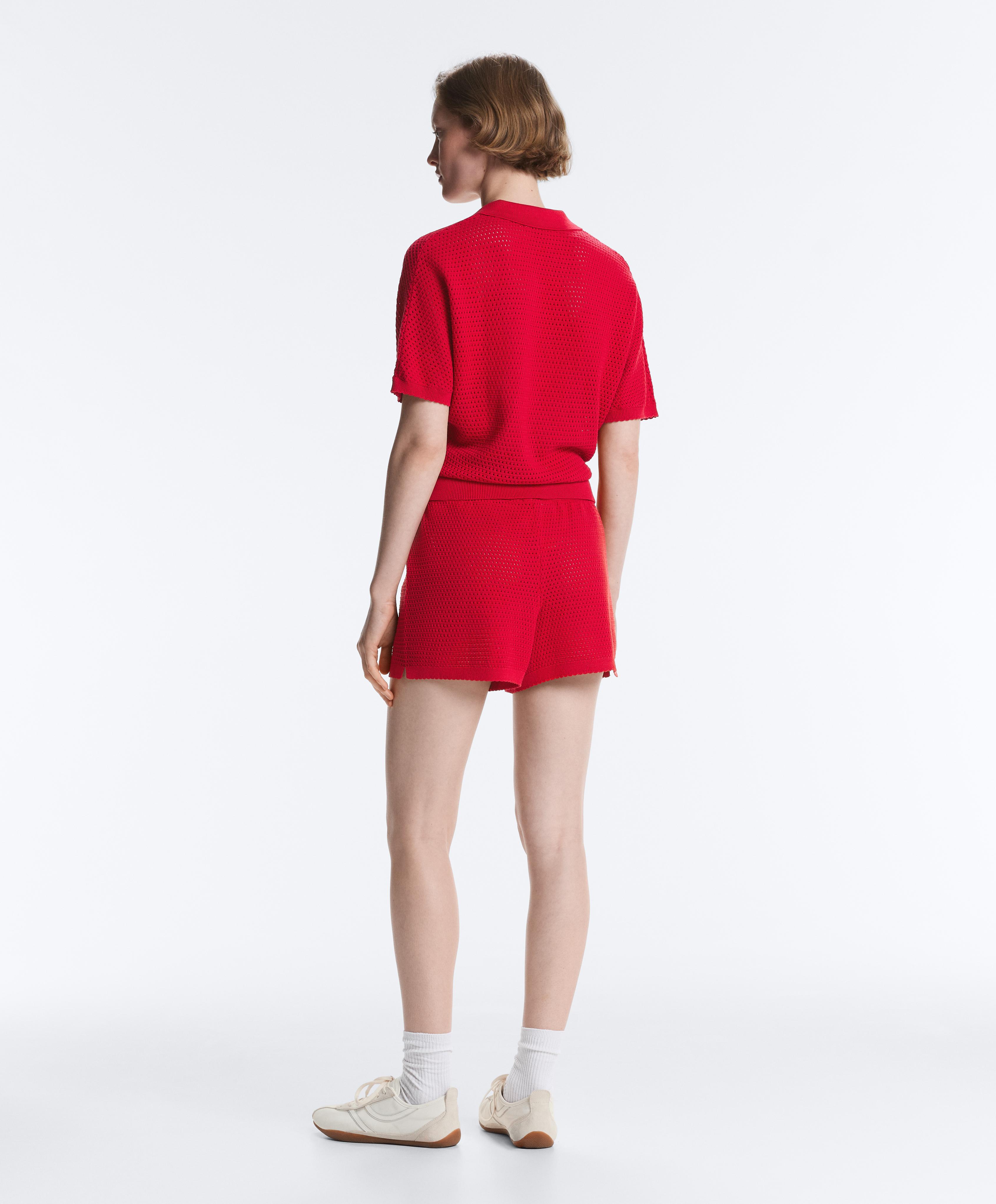 Cotton openwork knit shorts — BRIGHT RED