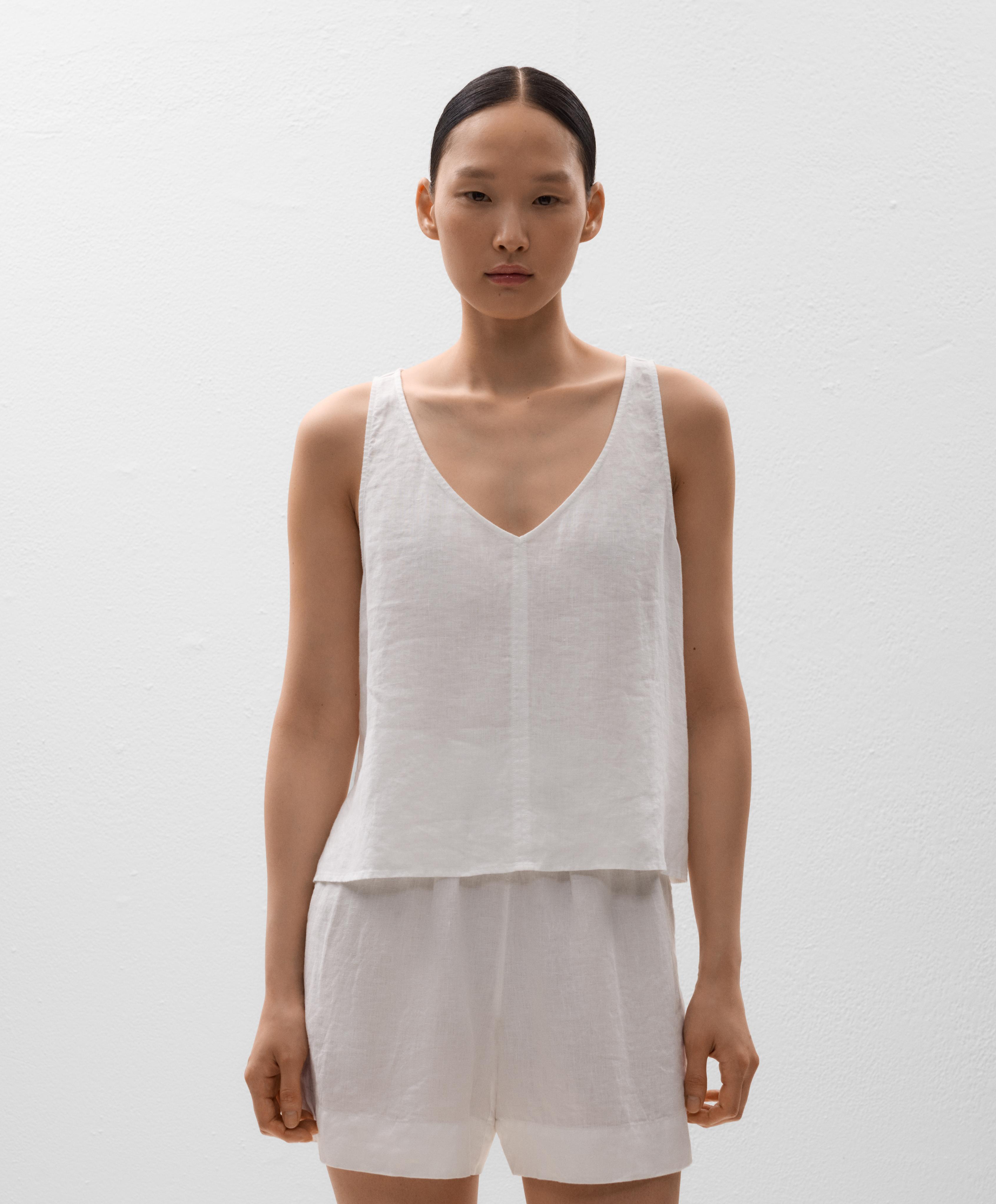 Top met V-hals van 100% linnen Top met V-hals van 100% linnen