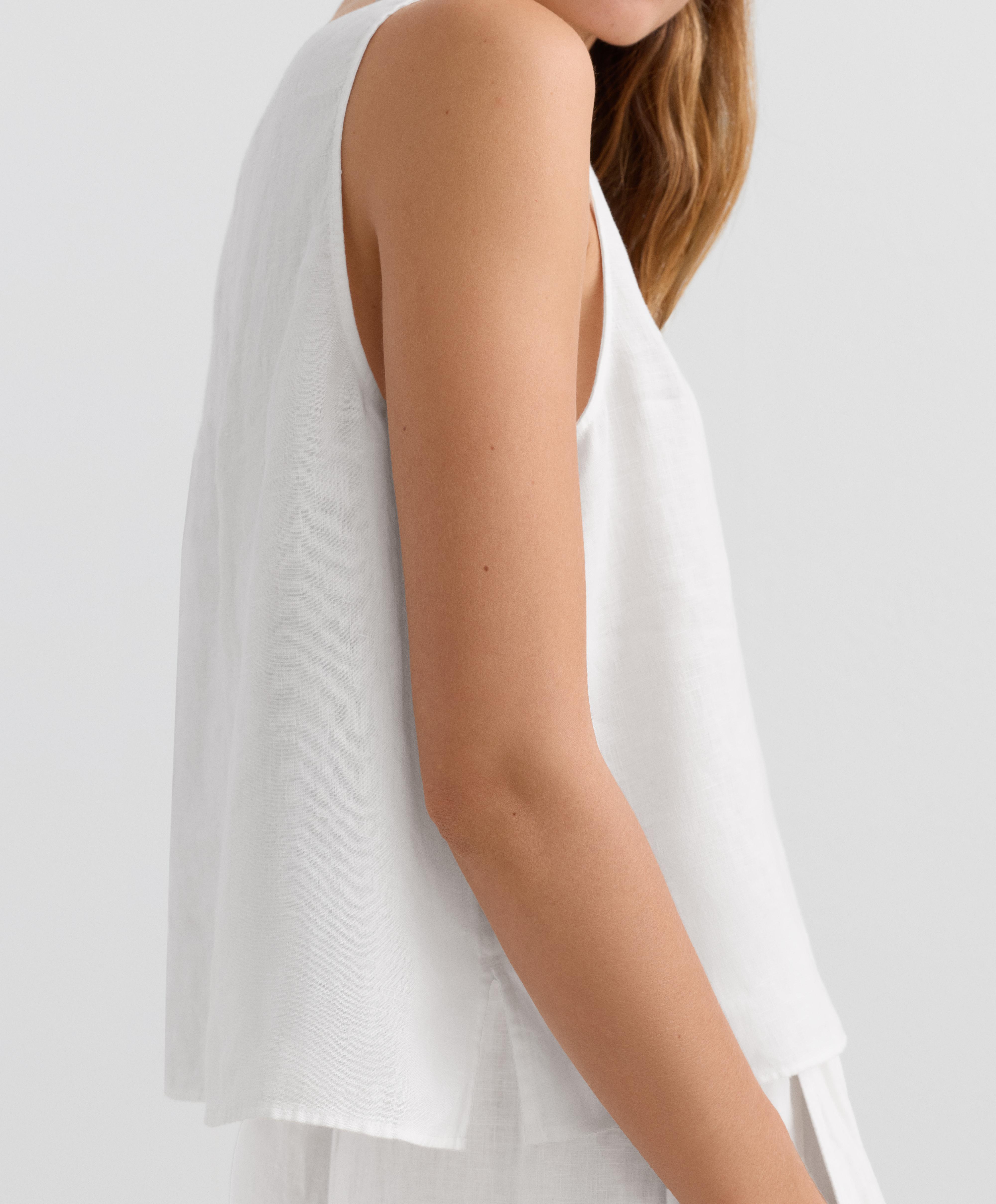 100% linen V-neck strap top — WHITE
