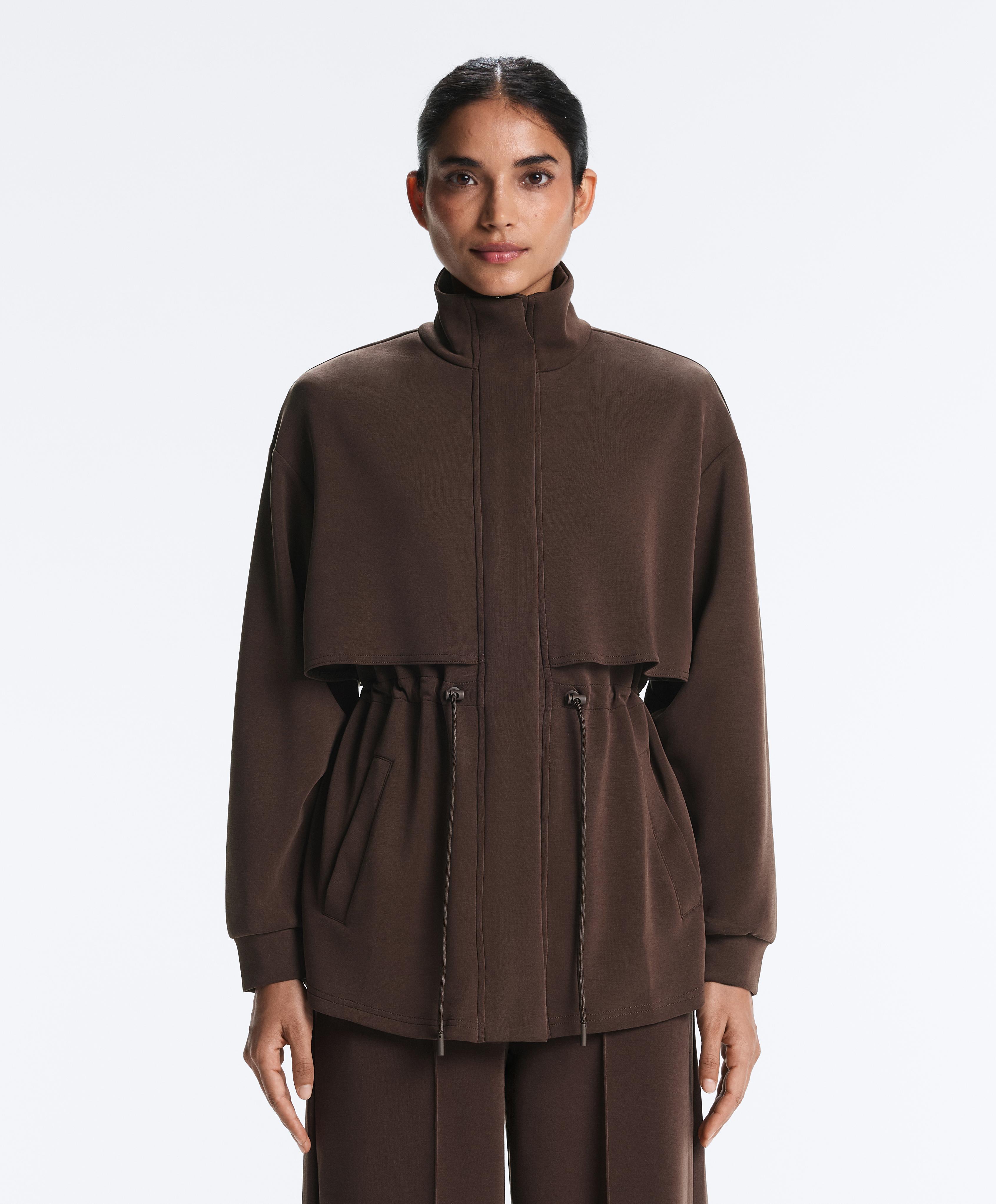 Long soft-touch jacket with modal and pockets — BROWN