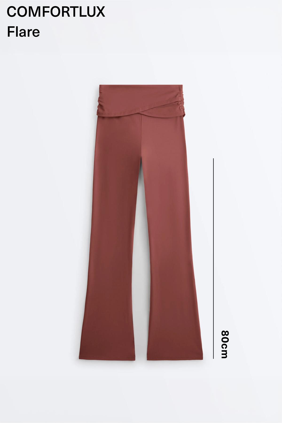 Draped waist Comfortlux high rise flare trousers — MAHOGANY