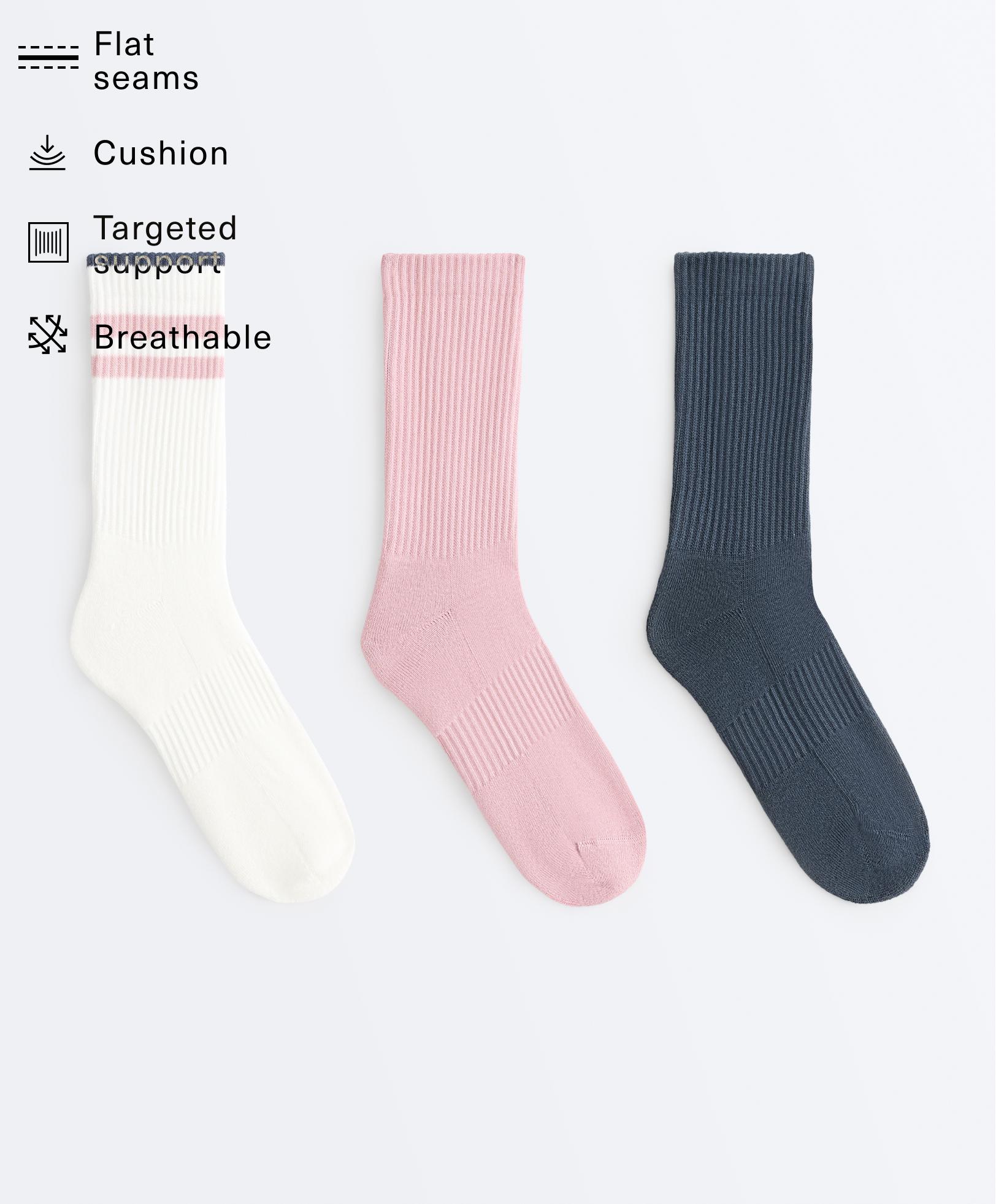 3 pairs of cotton blend classic socks — PALE PINK