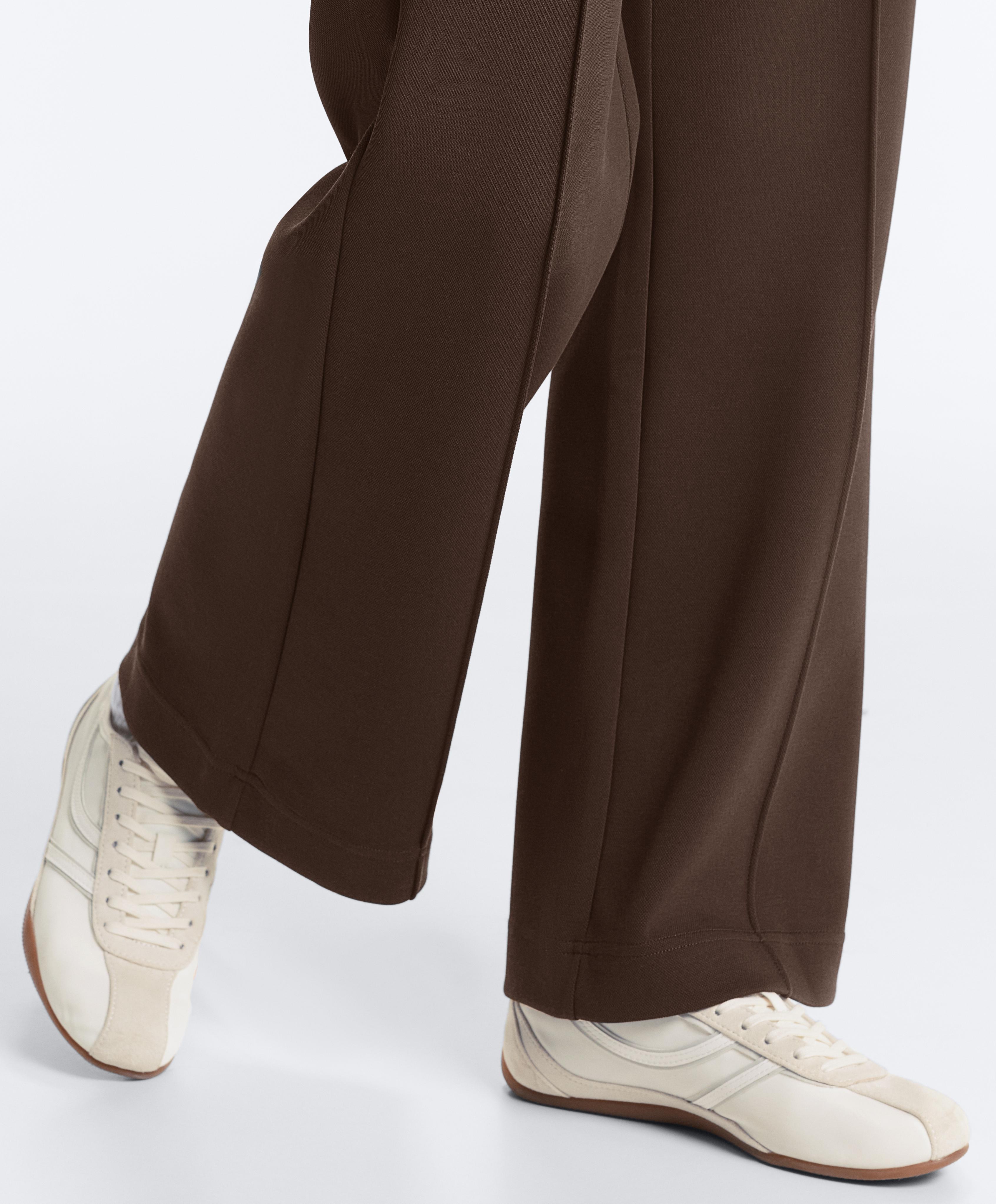 Low-rise slim pique trousers with cotton — DARK BROWN