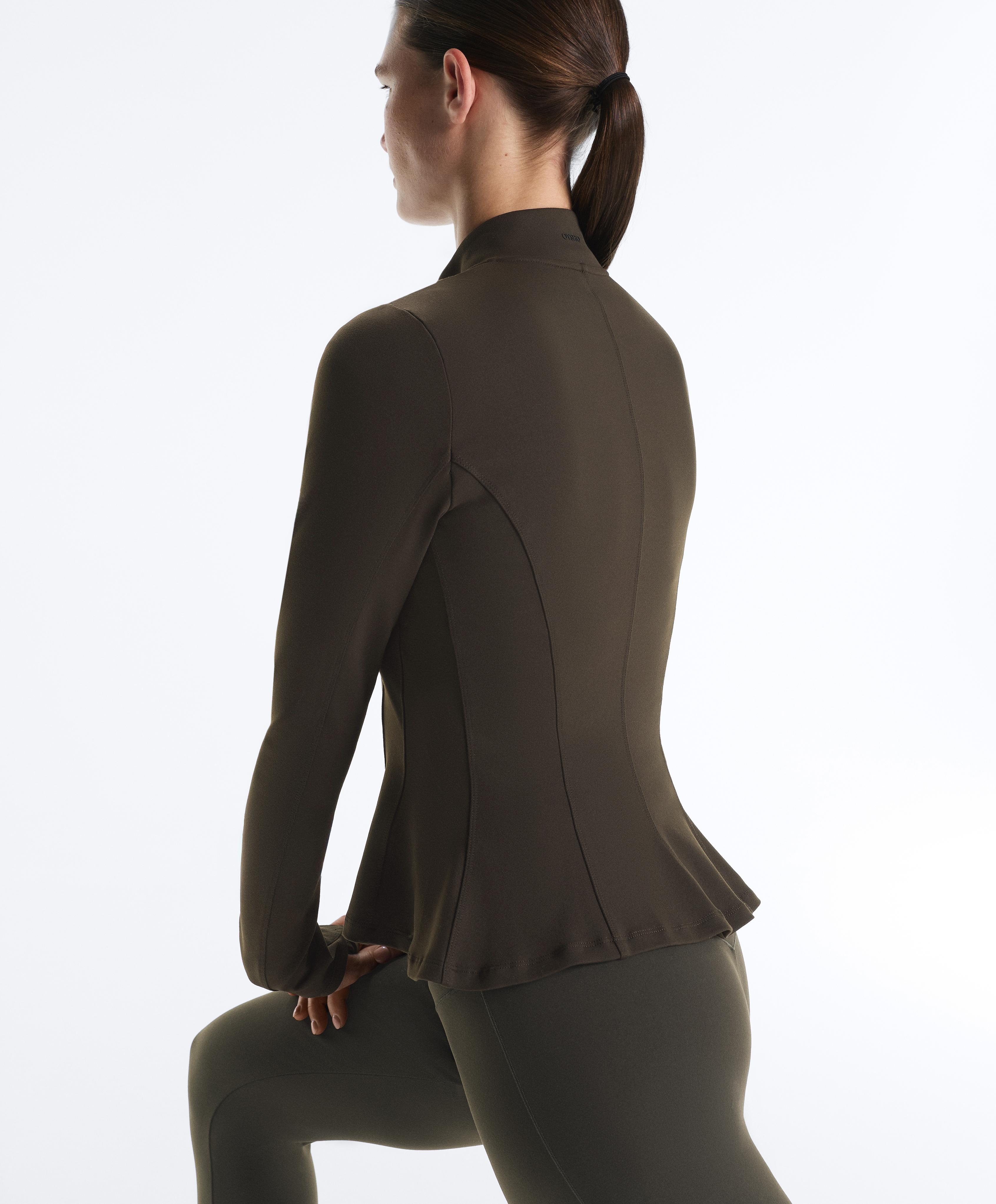 Evermove peplum technical jacket — BROWN