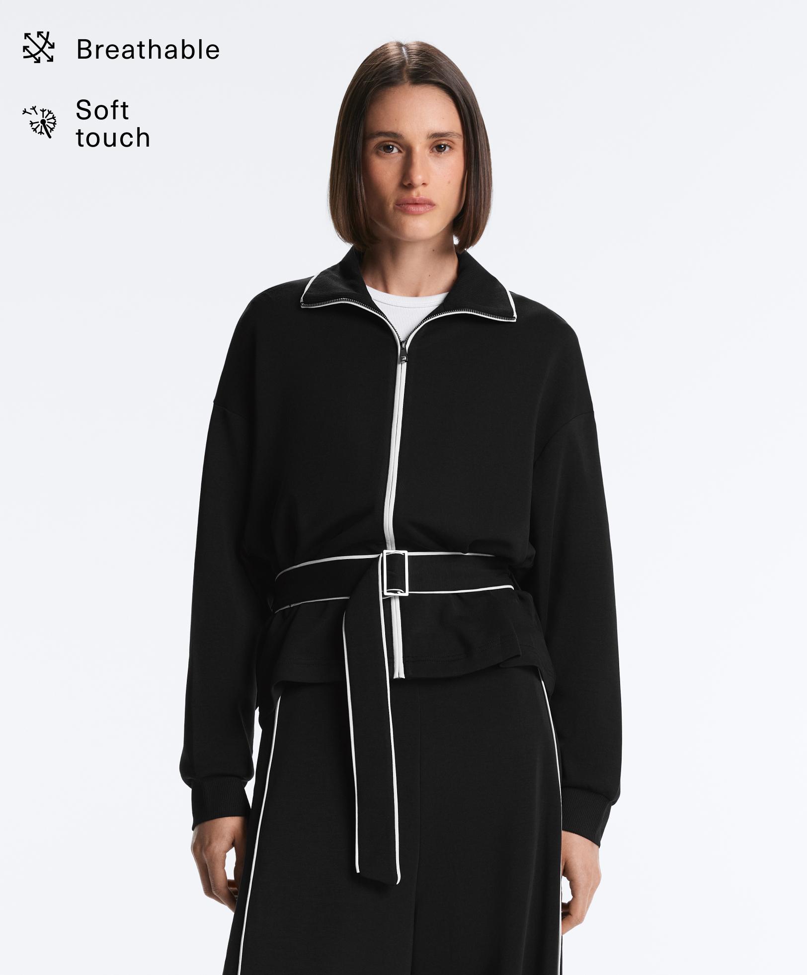 Jacke mit Kontrast-Piping und weichem Modal