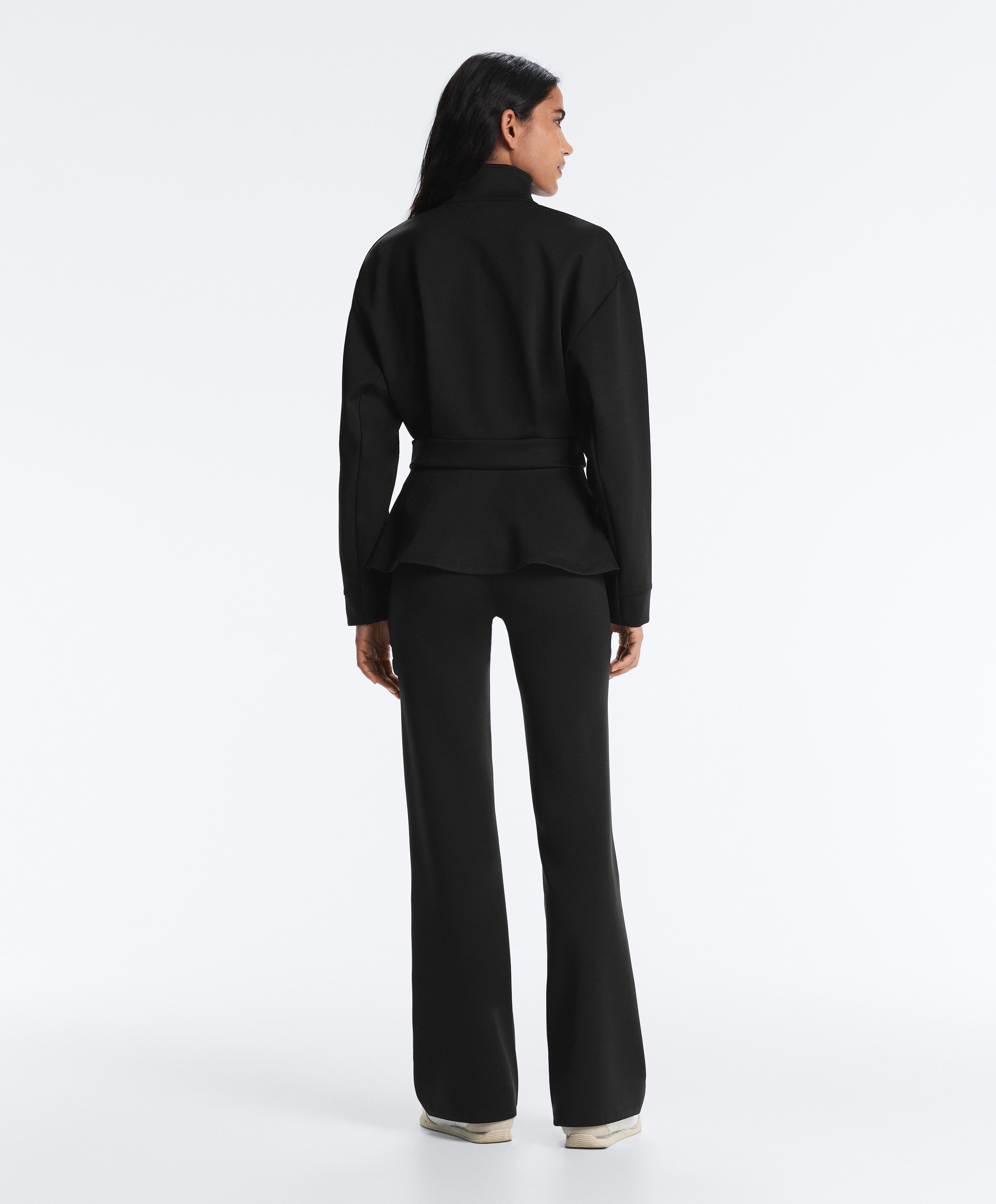 Neoprene-effect peplum jacket — BLACK