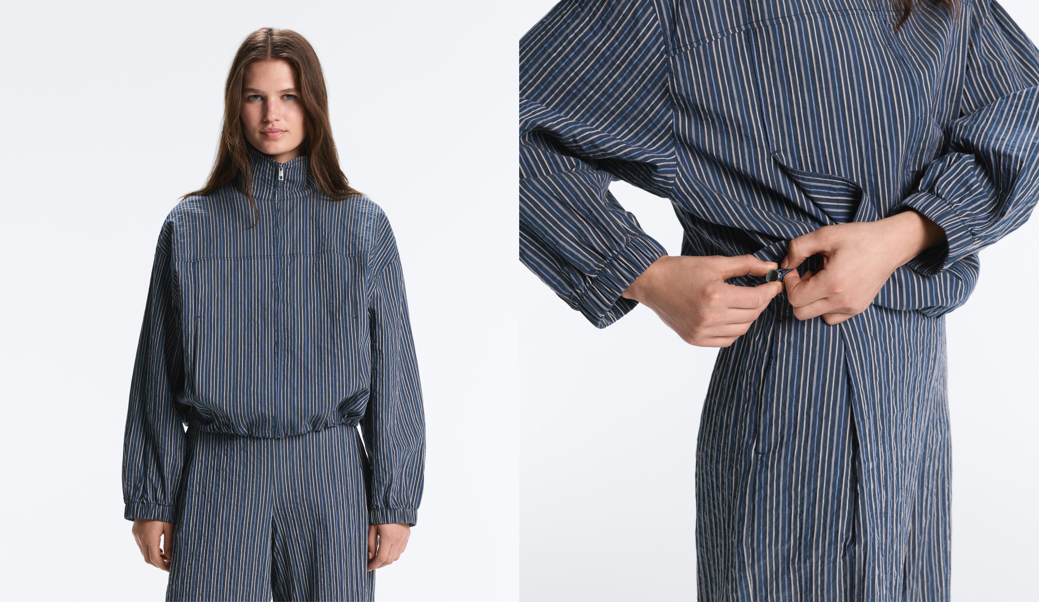 Cotton blend striped bomber jacket — DARK NAVY