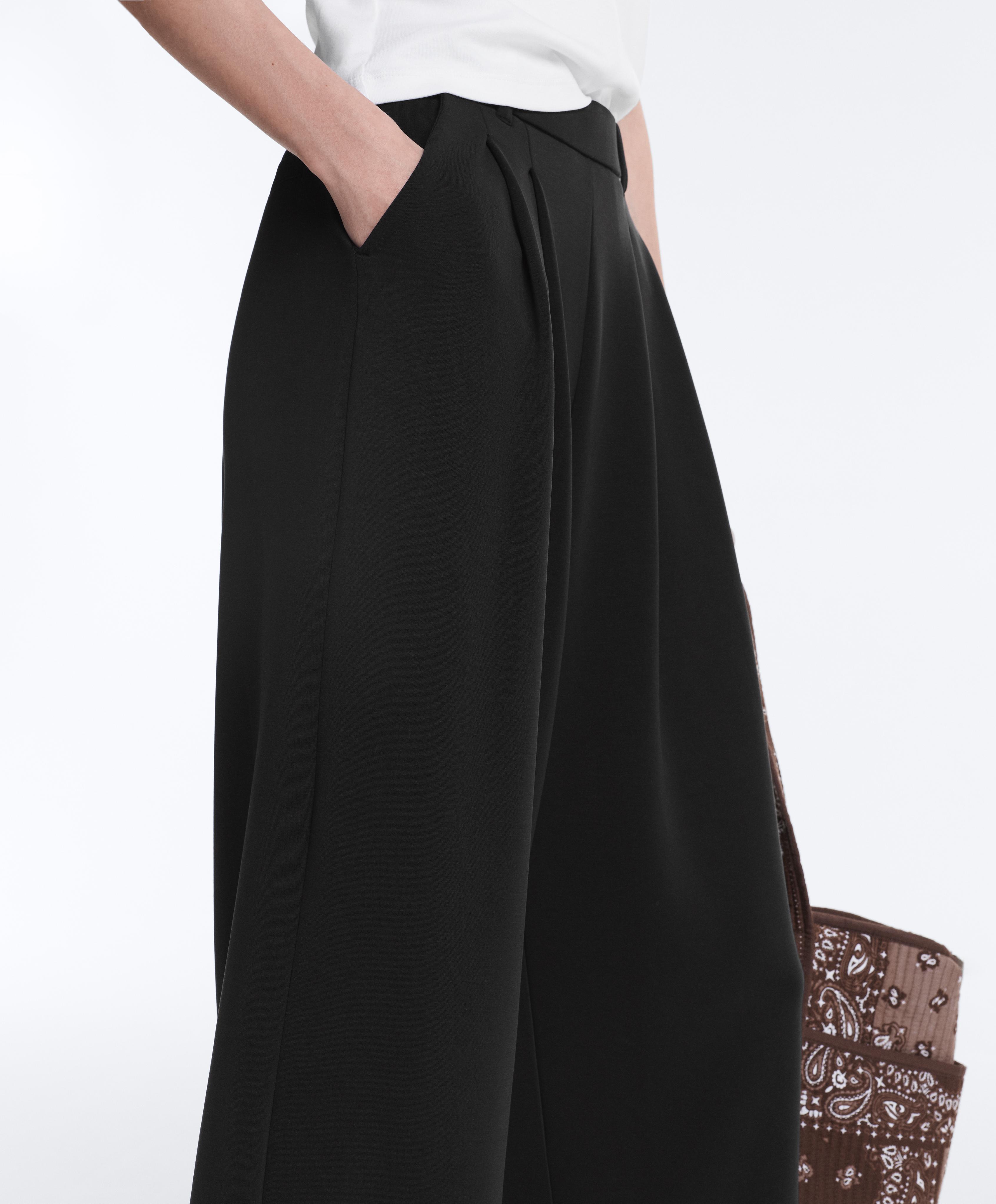 Soft-touch wide-leg crop trousers with modal and pleats — BLACK
