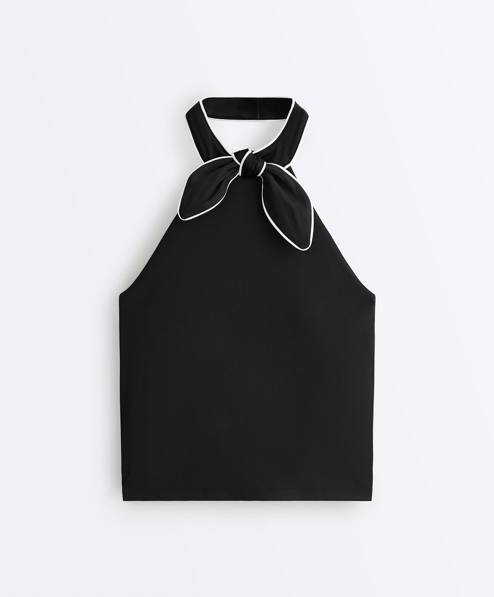 Comfortlux halter neck tank top with bow — BLACK