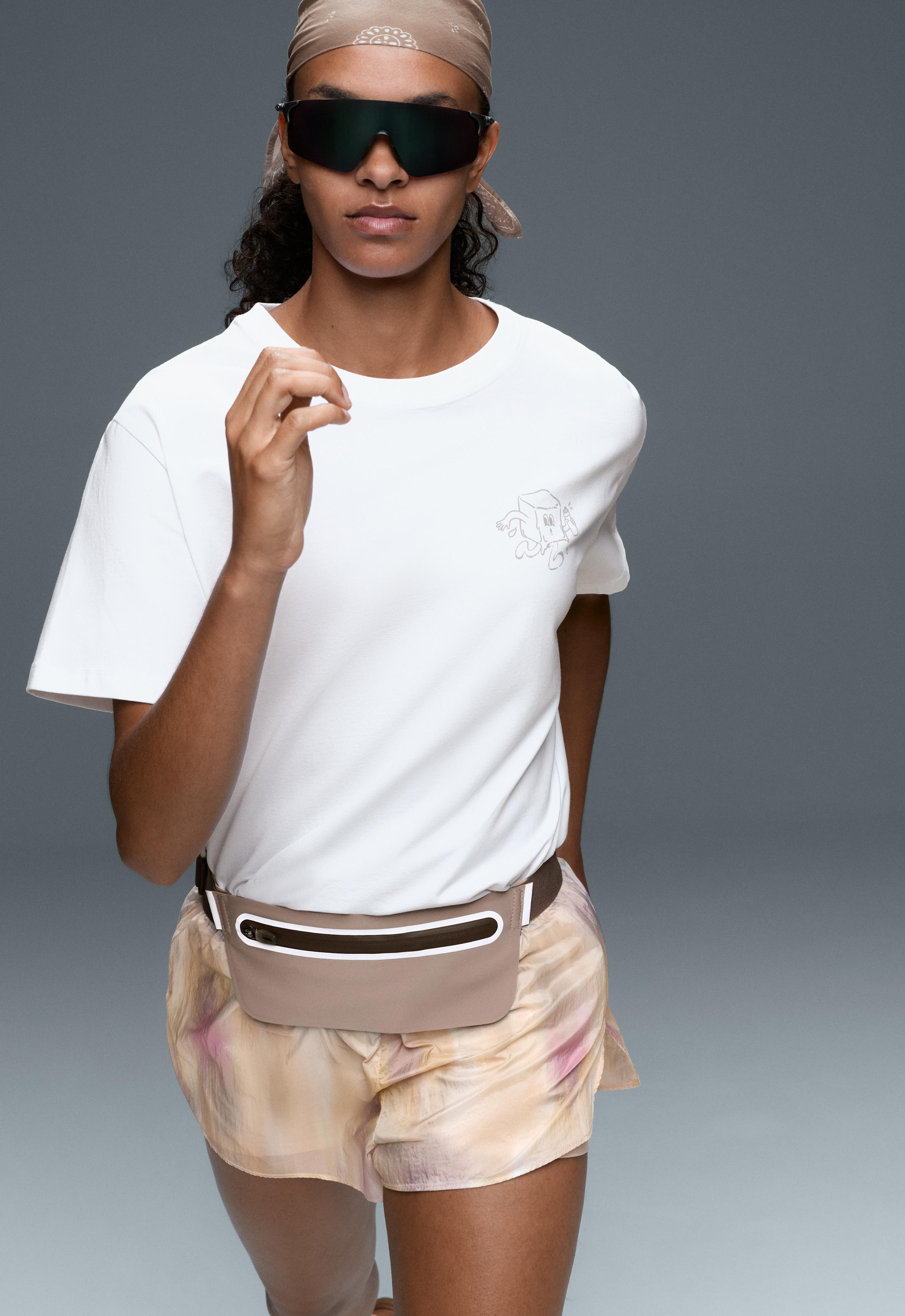 Printed boxy cotton blend short-sleeved T-shirt — WHITE 
