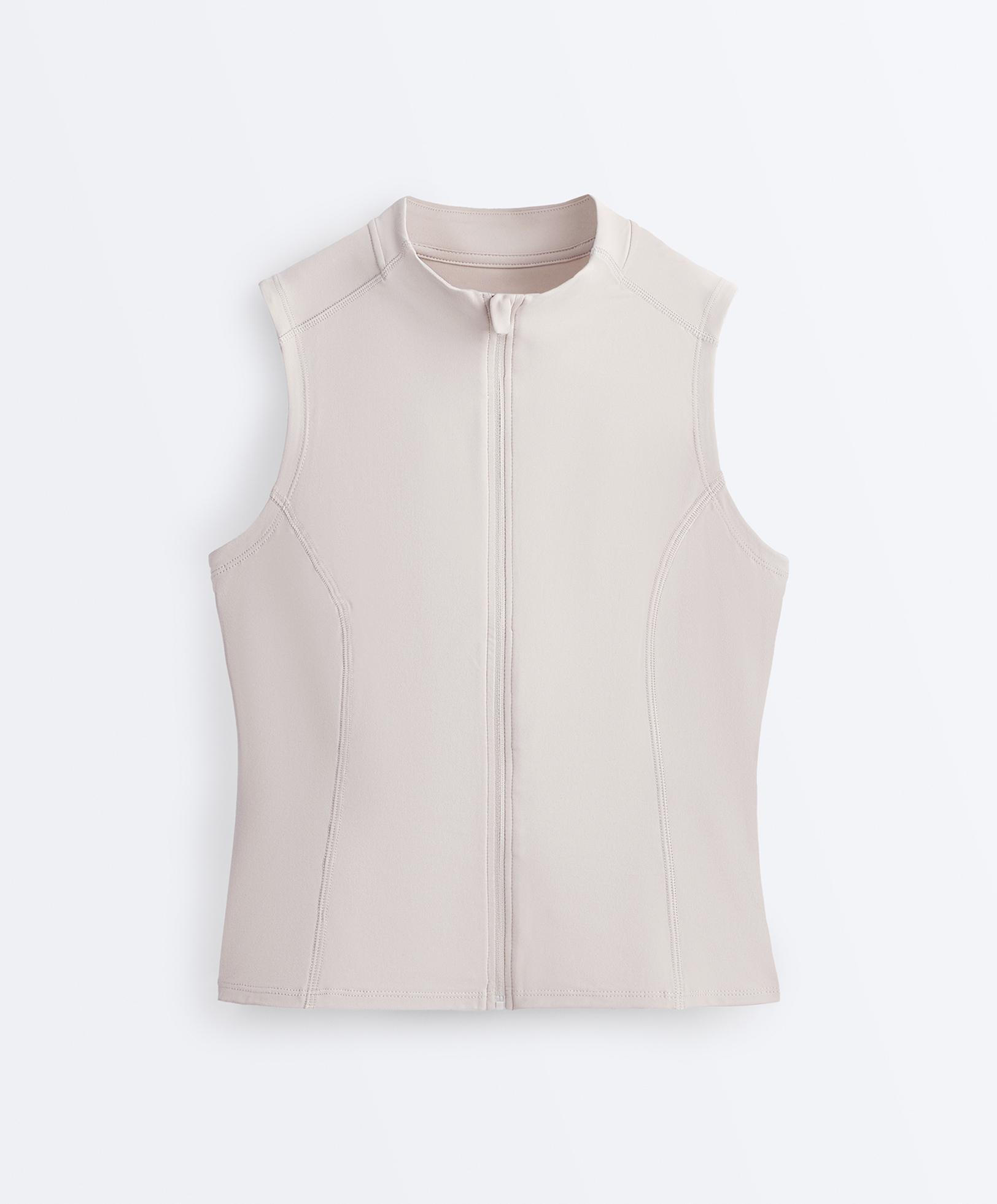 Sleeveless zip T-shirt — TAUPE
