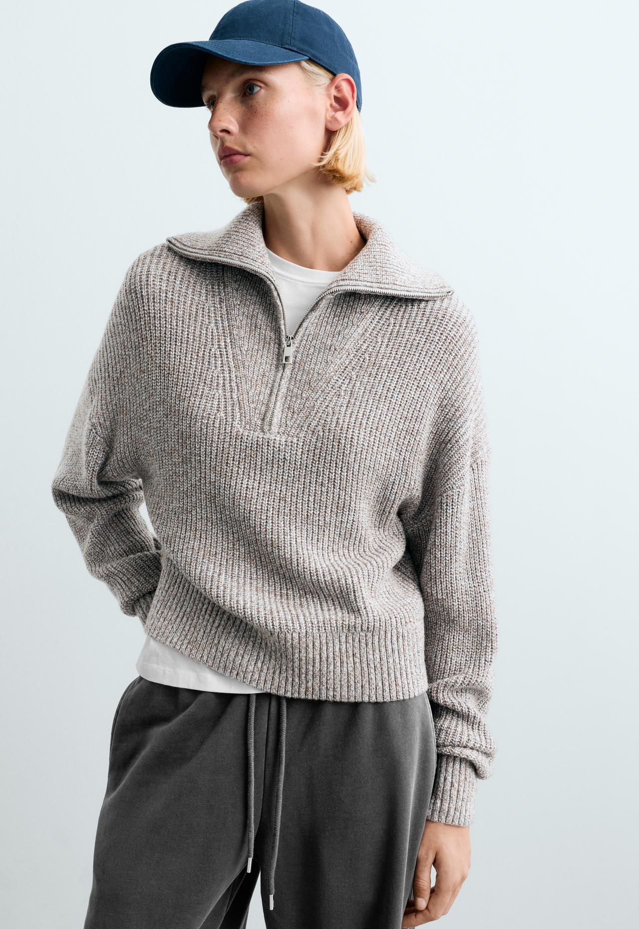 Knit Rib half-zip jumper — PALE GREY-BLUE
