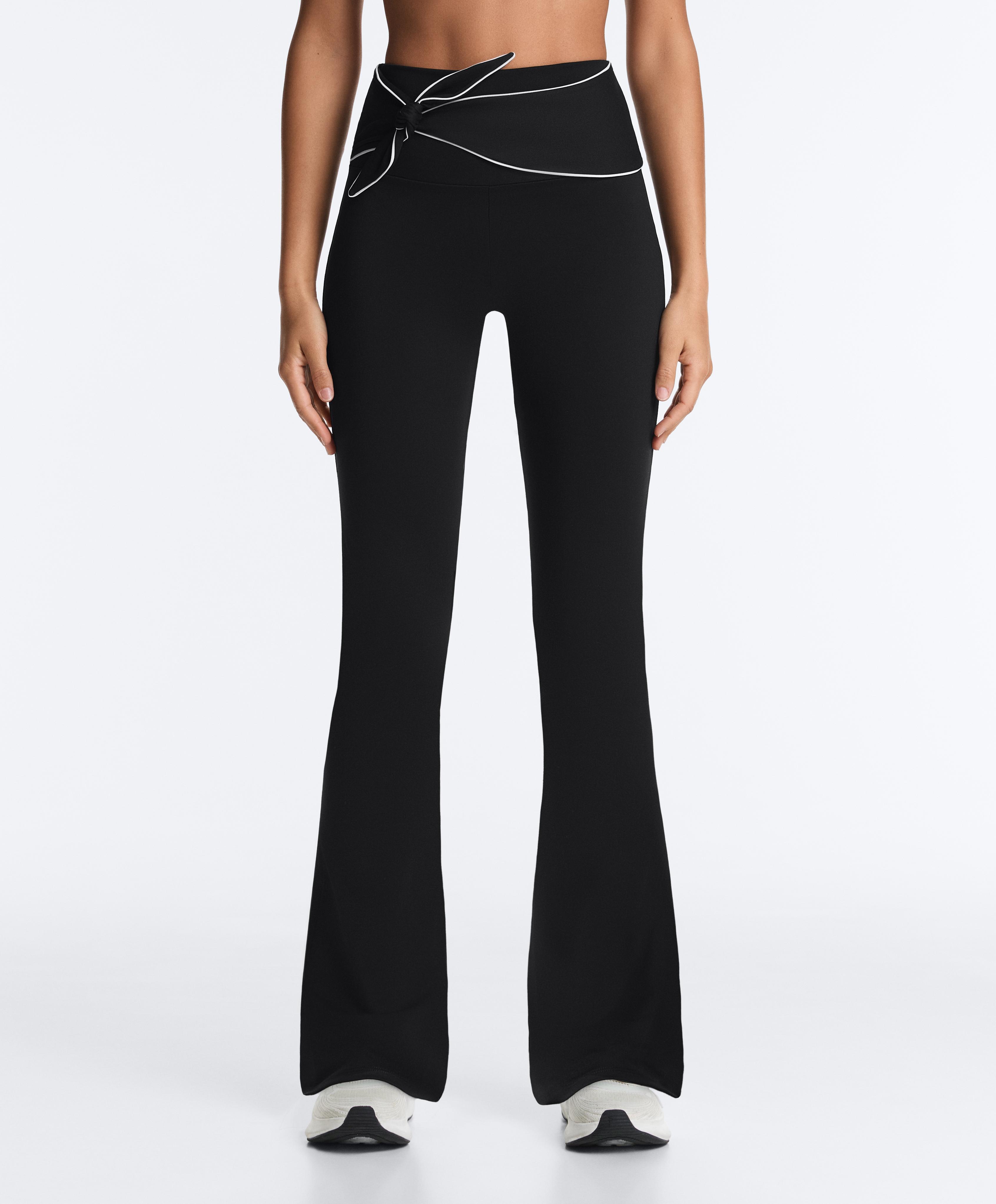Comfortlux high-rise flare trousers with bow — BLACK