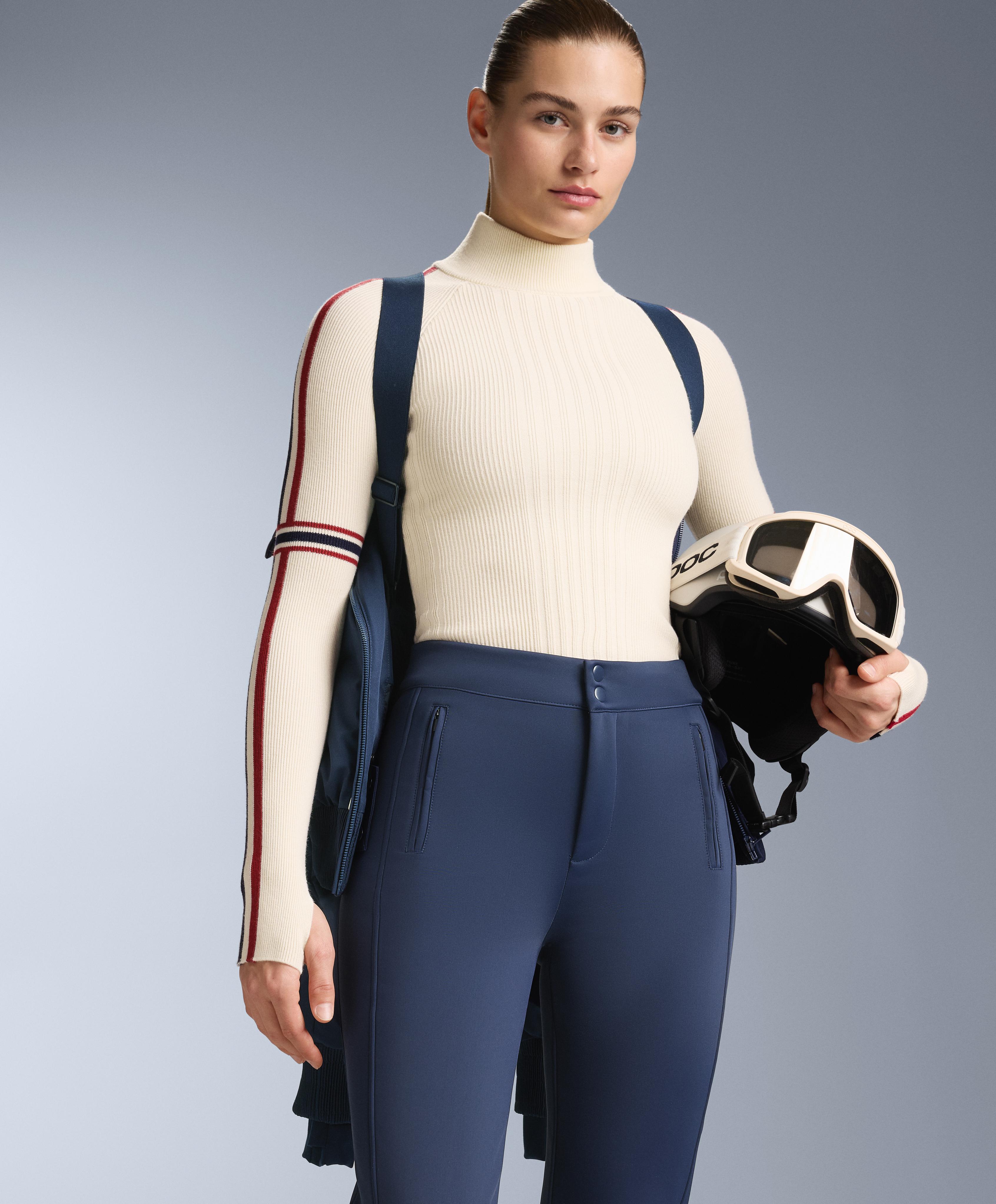 Thermal base layer knit T-shirt with contrast details — ECRU
