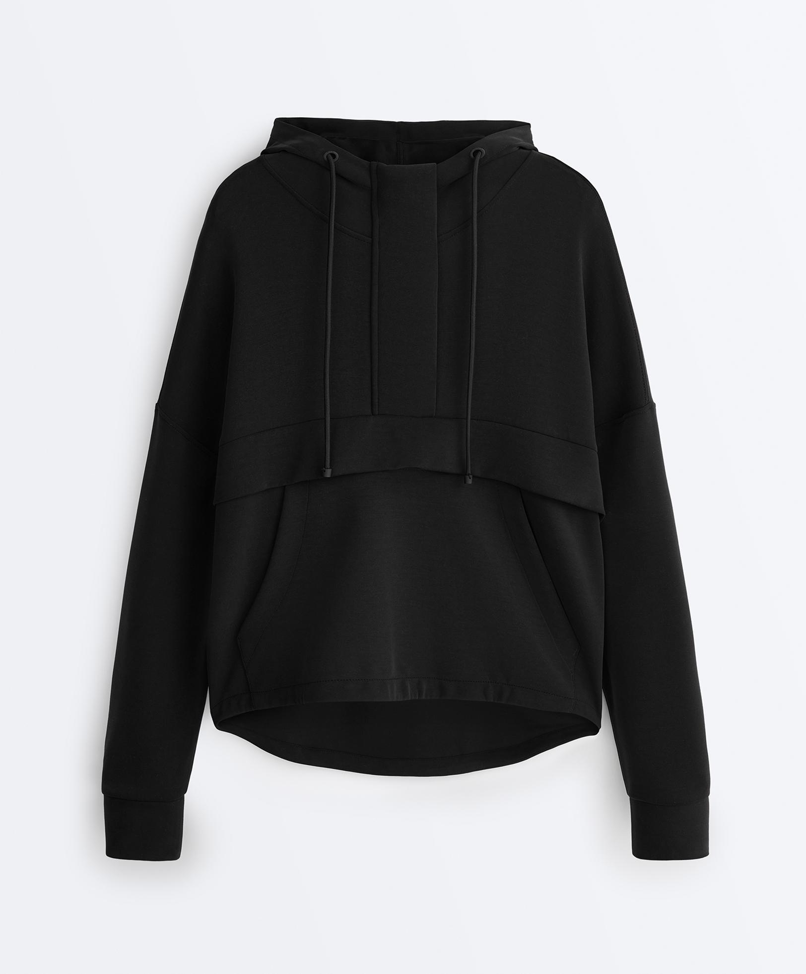 Soft-touch modal sweatshirt with zip — BLACK