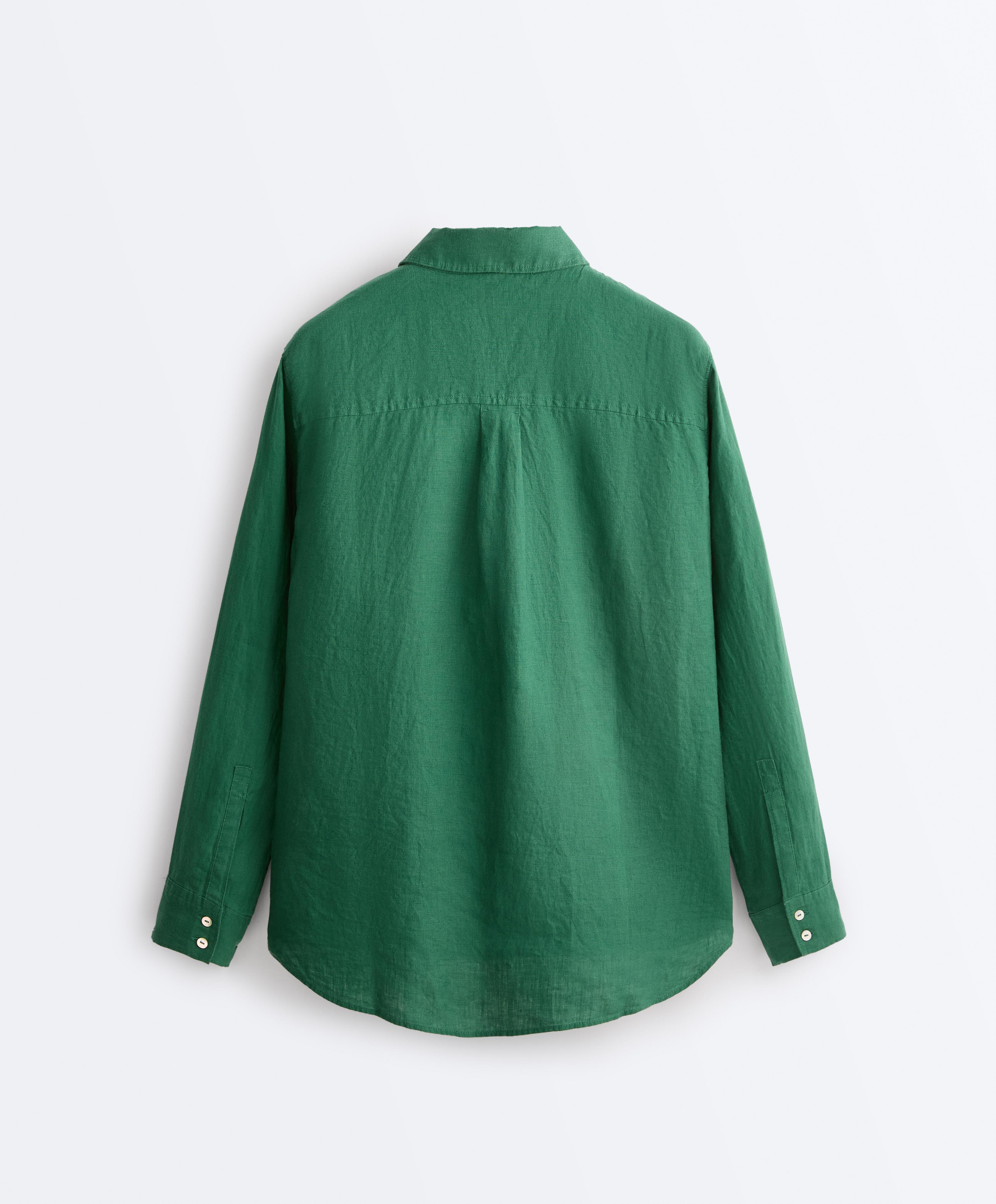 100% linen relaxed shirt — EMERALD GREEN