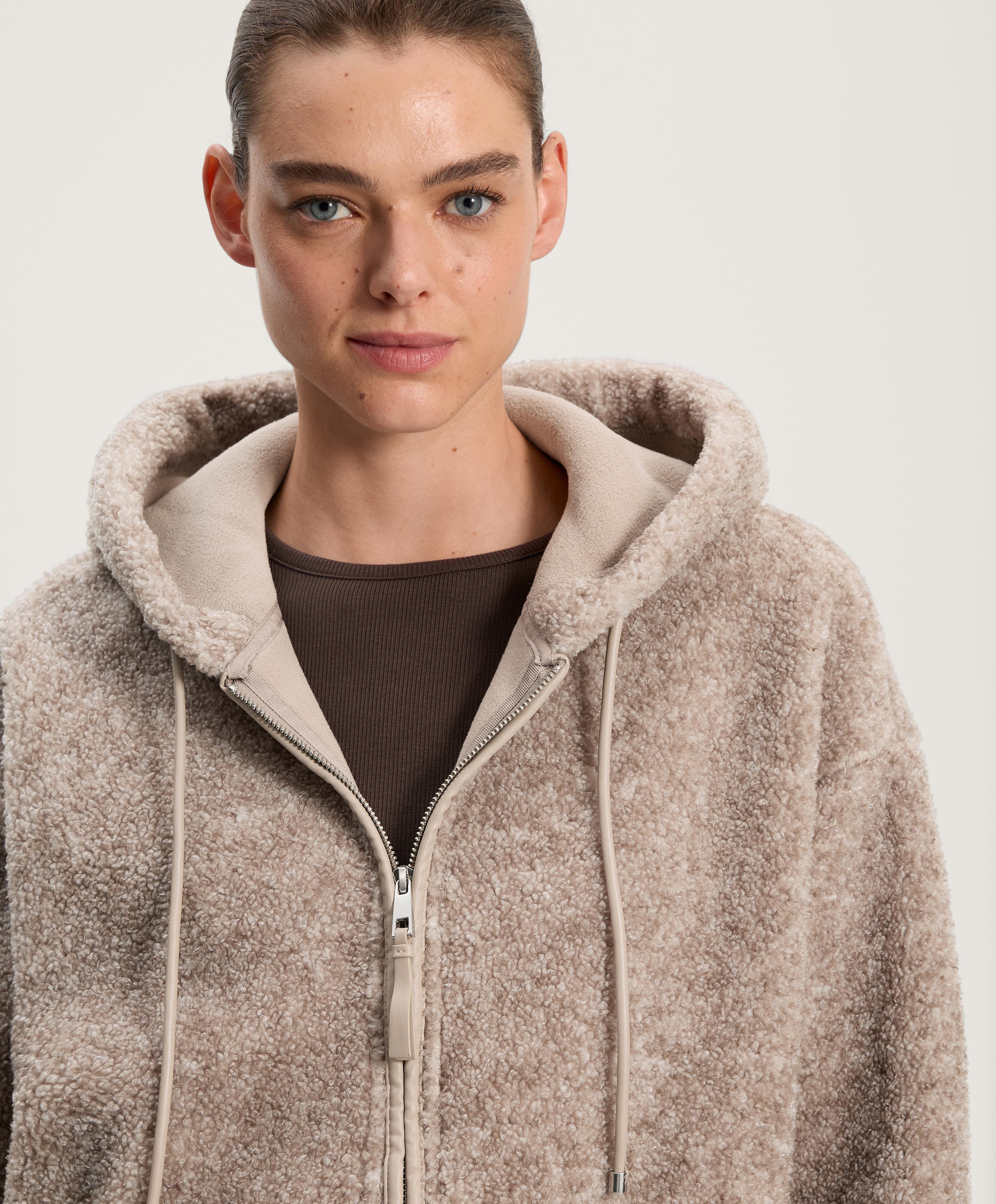 Faux-shearling hooded jacket — MINK MELANGE