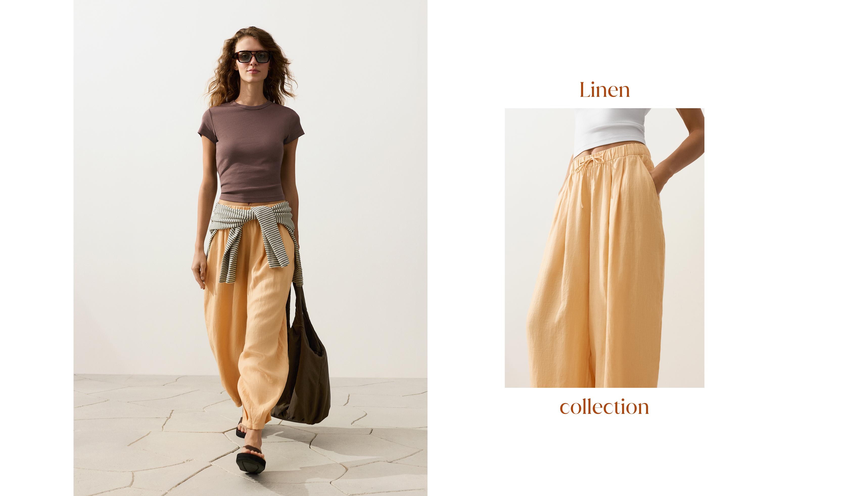 100% linen balloon trousers — BURNT YELLOW
