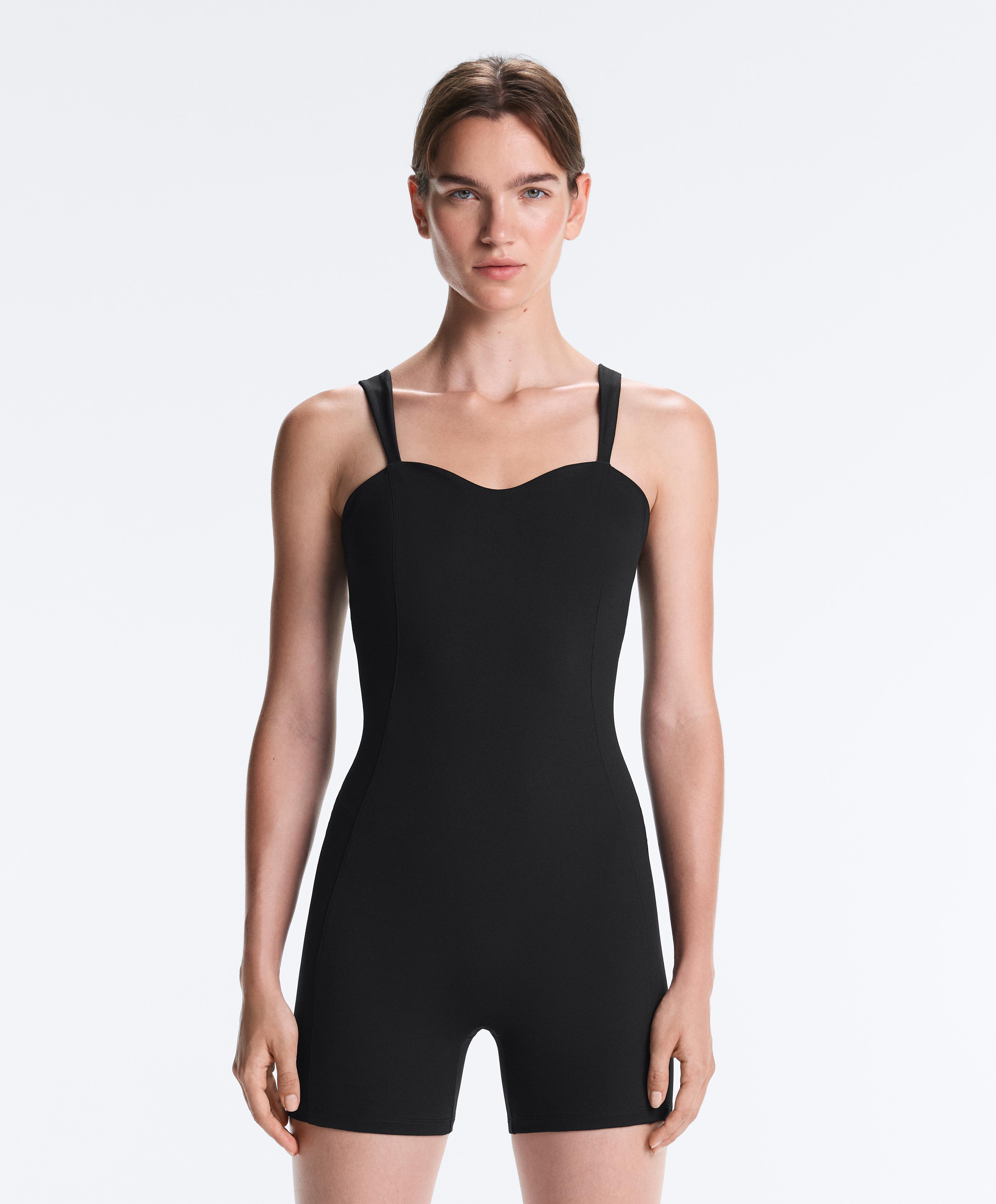 Comfortlux sweetheart neckline short jumpsuit — BLACK