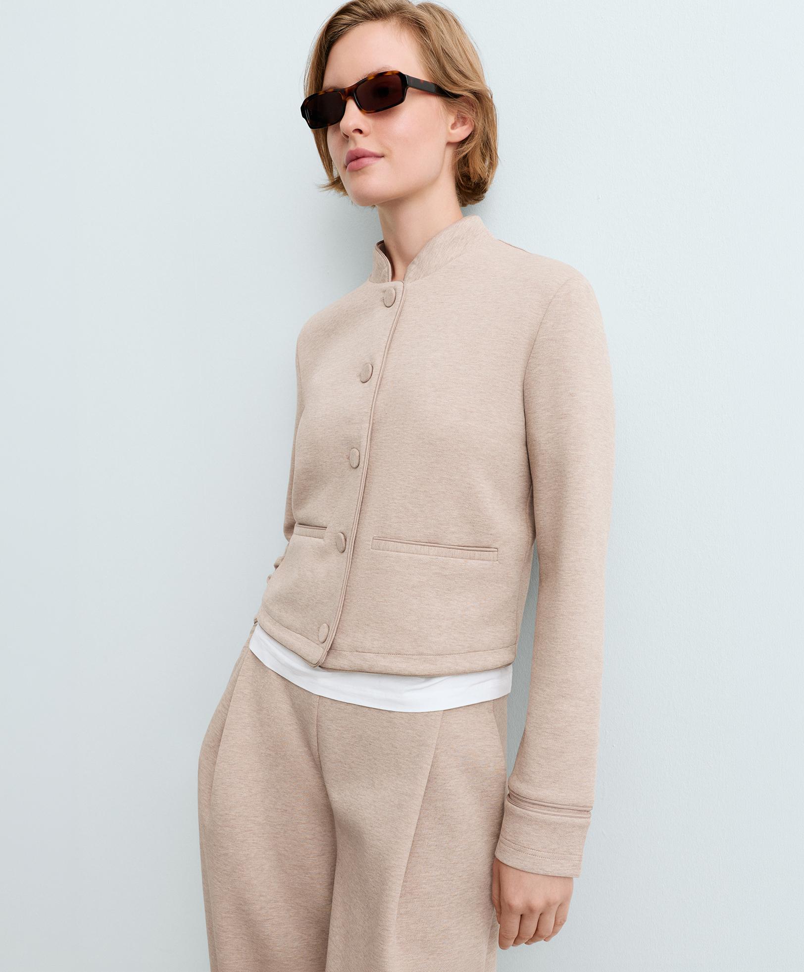 Tuxedo collar cotton jacket — SOFT MINK