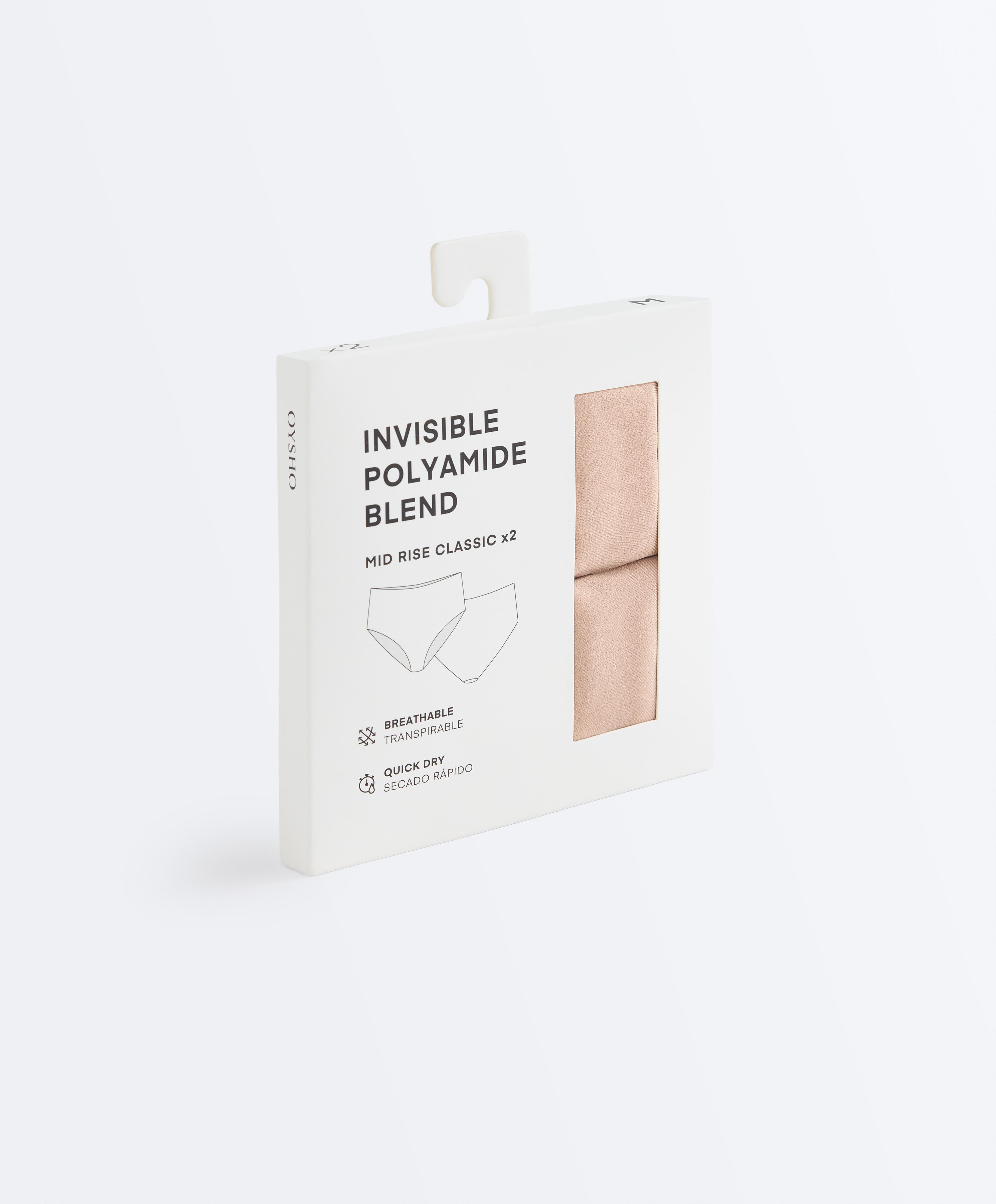 2 invisible polyamide blend mid-rise classic briefs — BEIGE