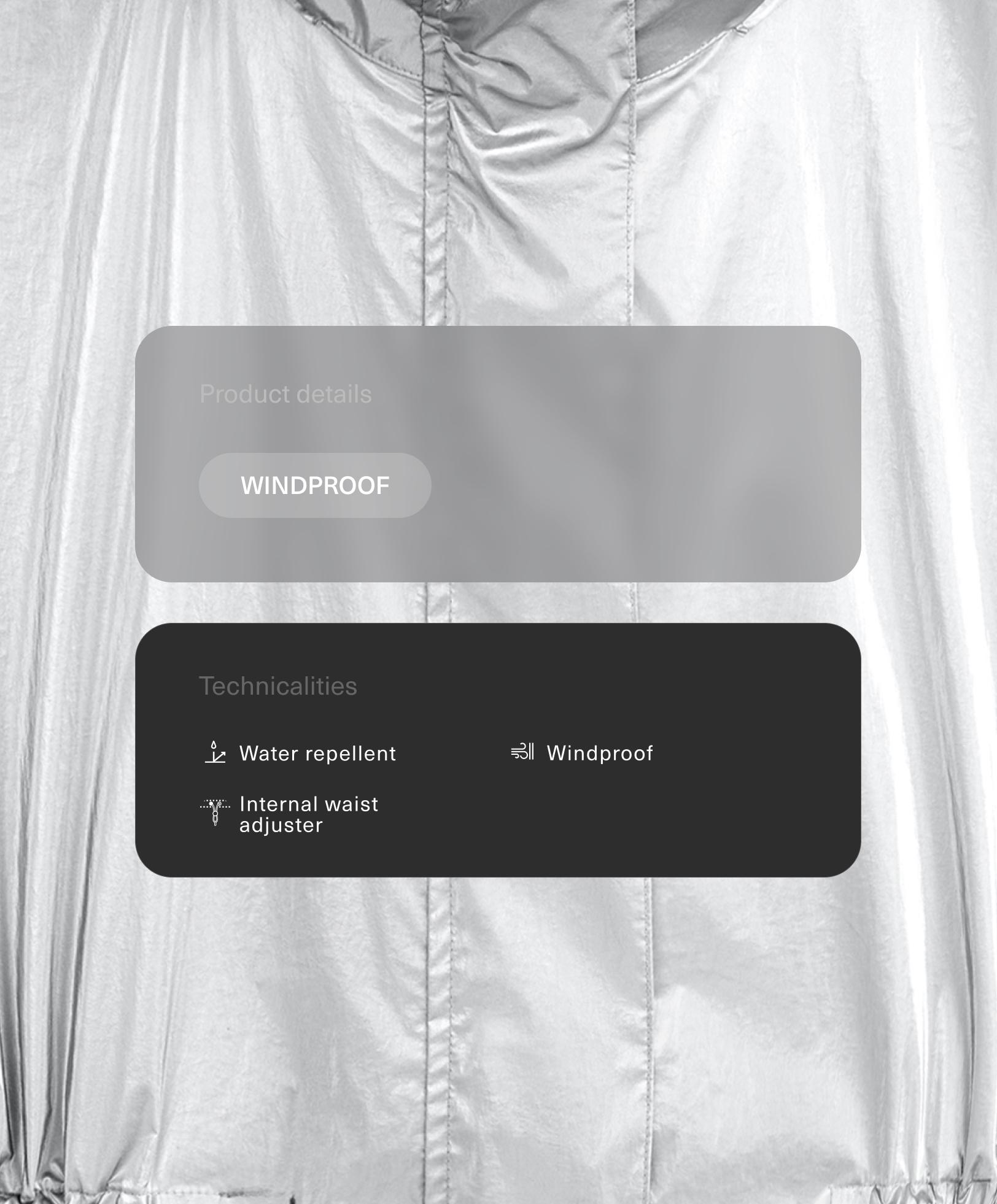 Water-repellent jacket with metallic effect Water-repellent jacket with metallic effect