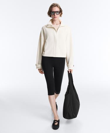 Cotton stripe texture cropped jacket — PALE ECRU 5
