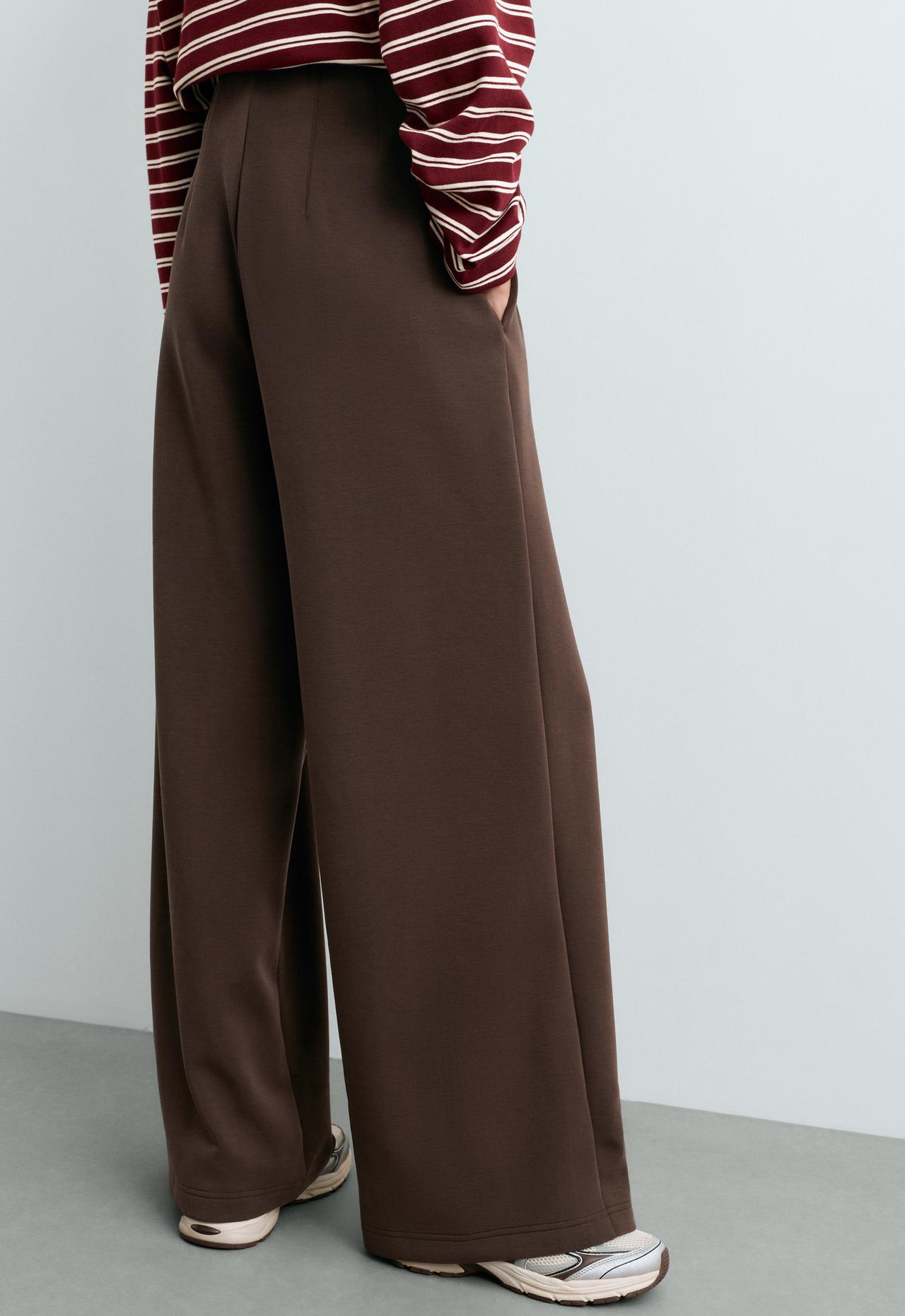 Straight super high rise trousers with modal — DARK REDDISH‑BROWN