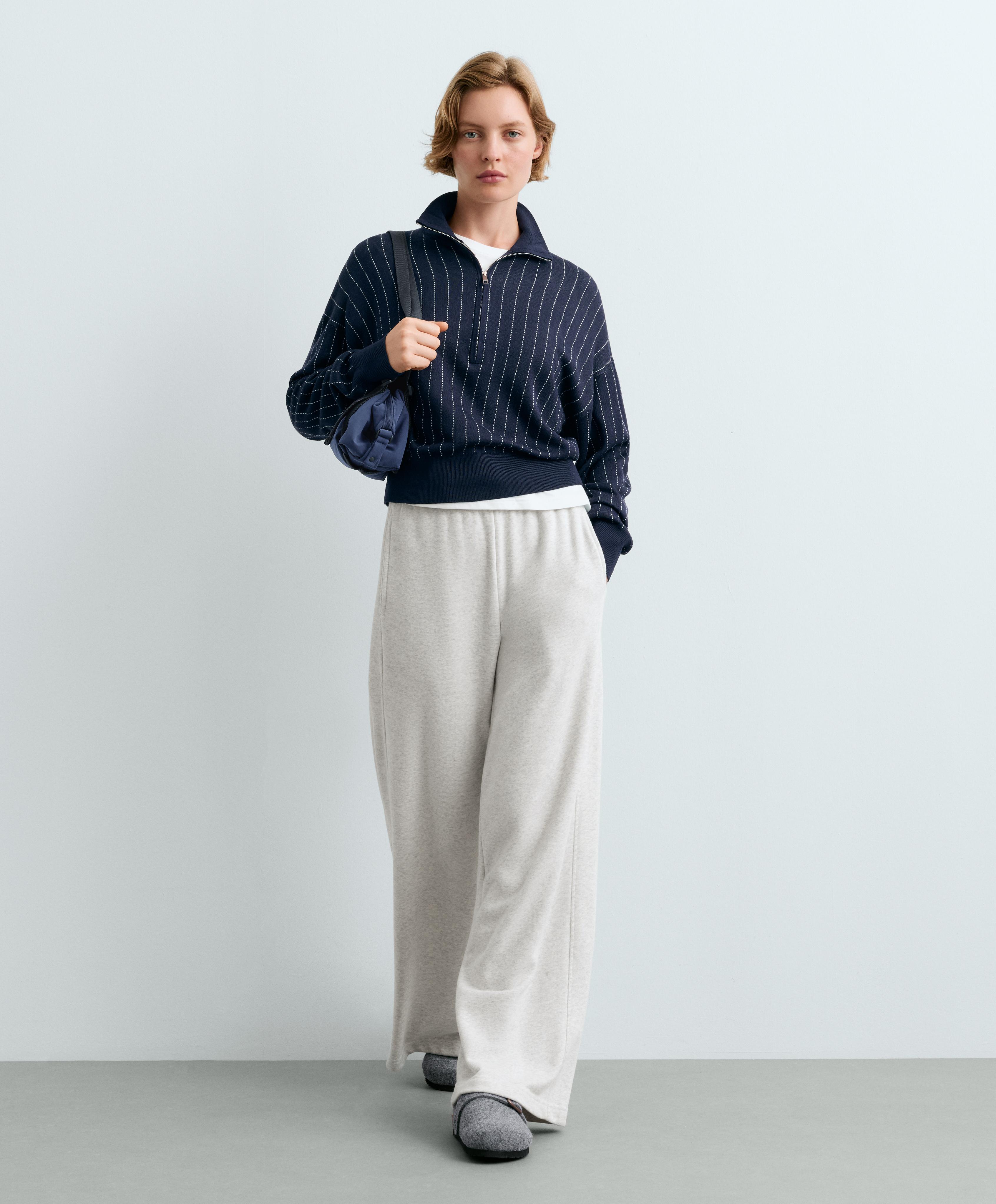 Pinstripe half-zip knit jumper — NAVY BLUE