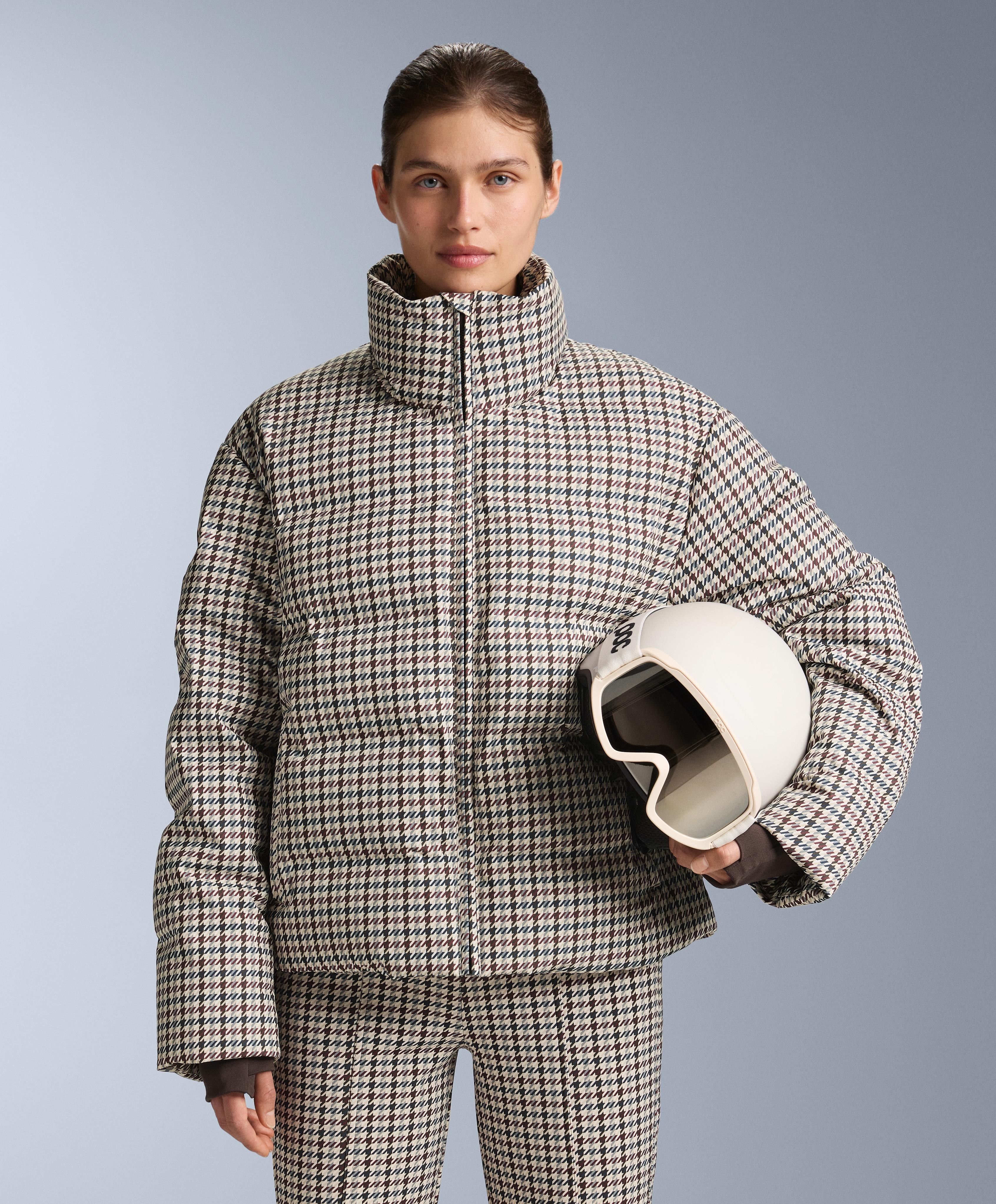 Printed padded jacket 80% down and 20% feather MINARDI PIUME SKI 10k — PALE MINK
