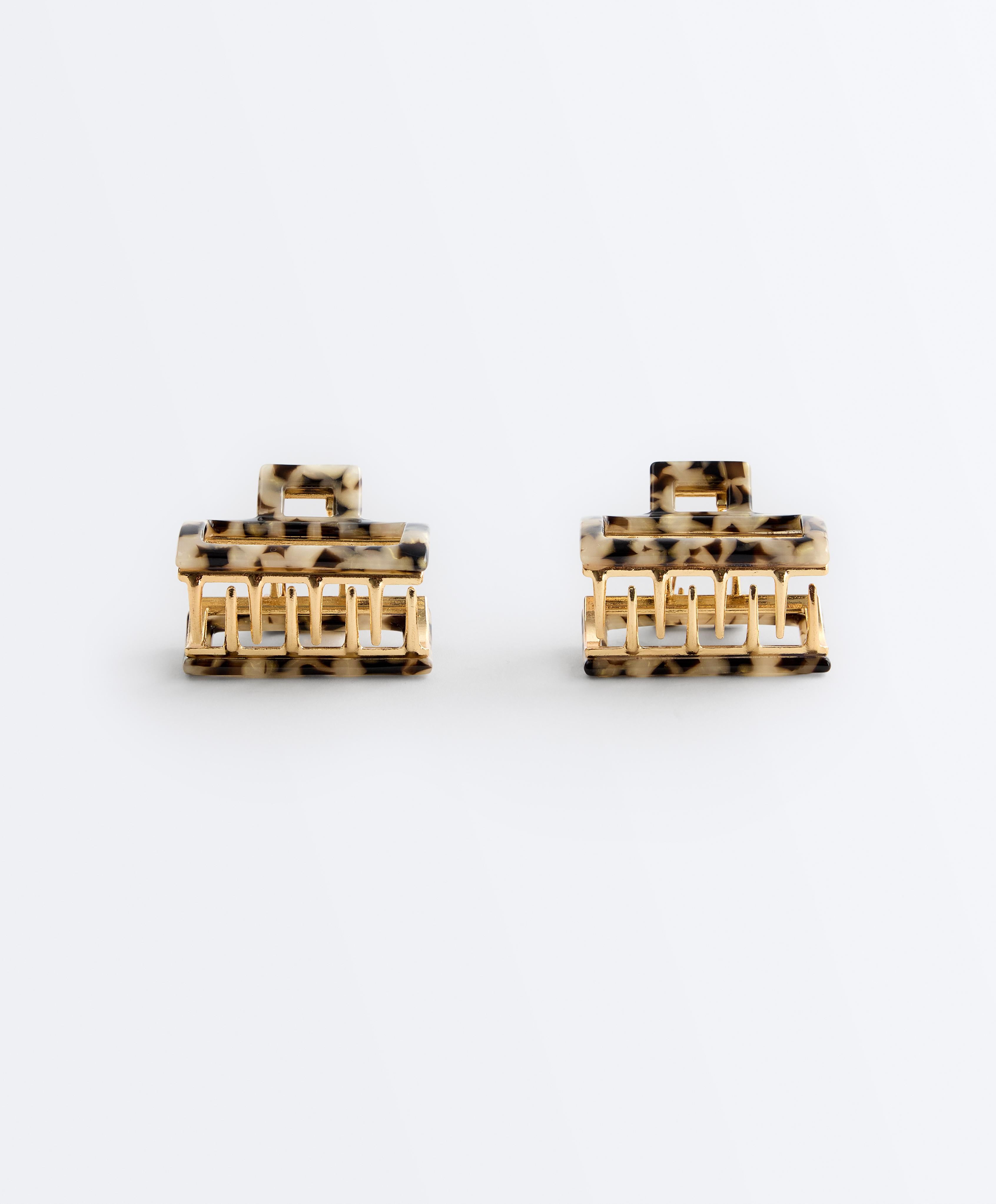 2 metallic mini hair clips — CHESTNUT