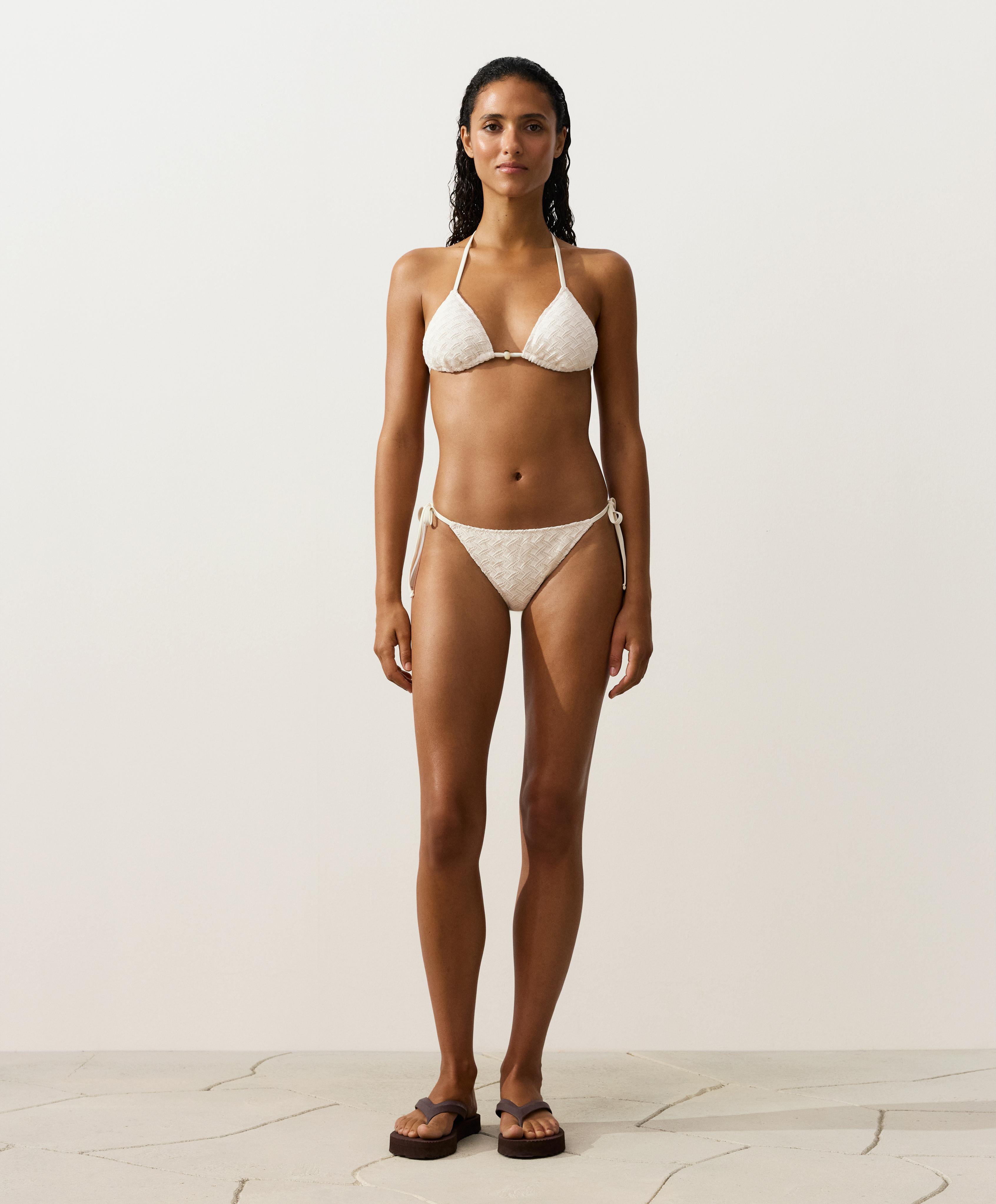 Braided crochet triangle bikini top — PALE ECRU