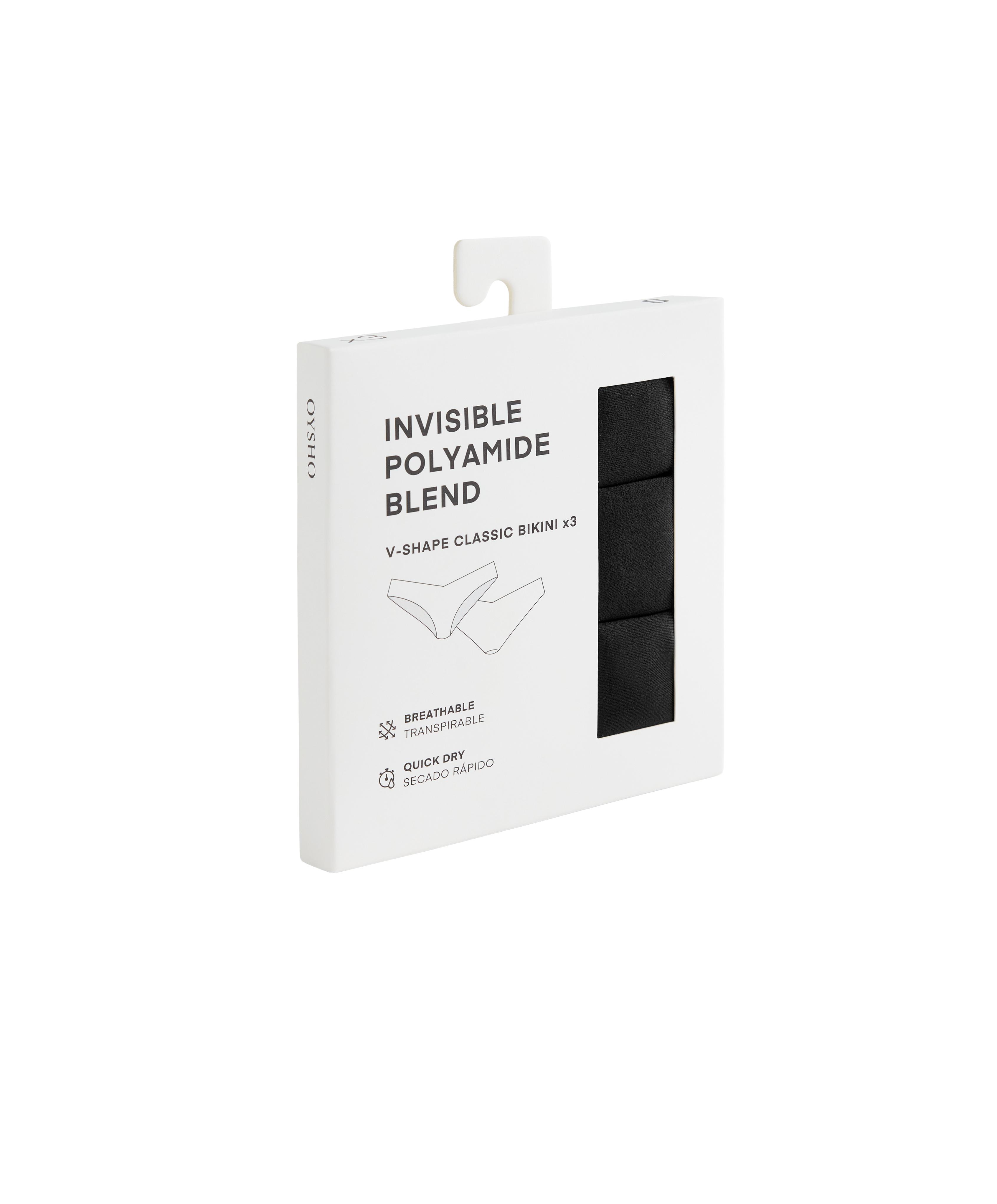 3 invisible V-cut polyamide blend classic bikini briefs — BLACK