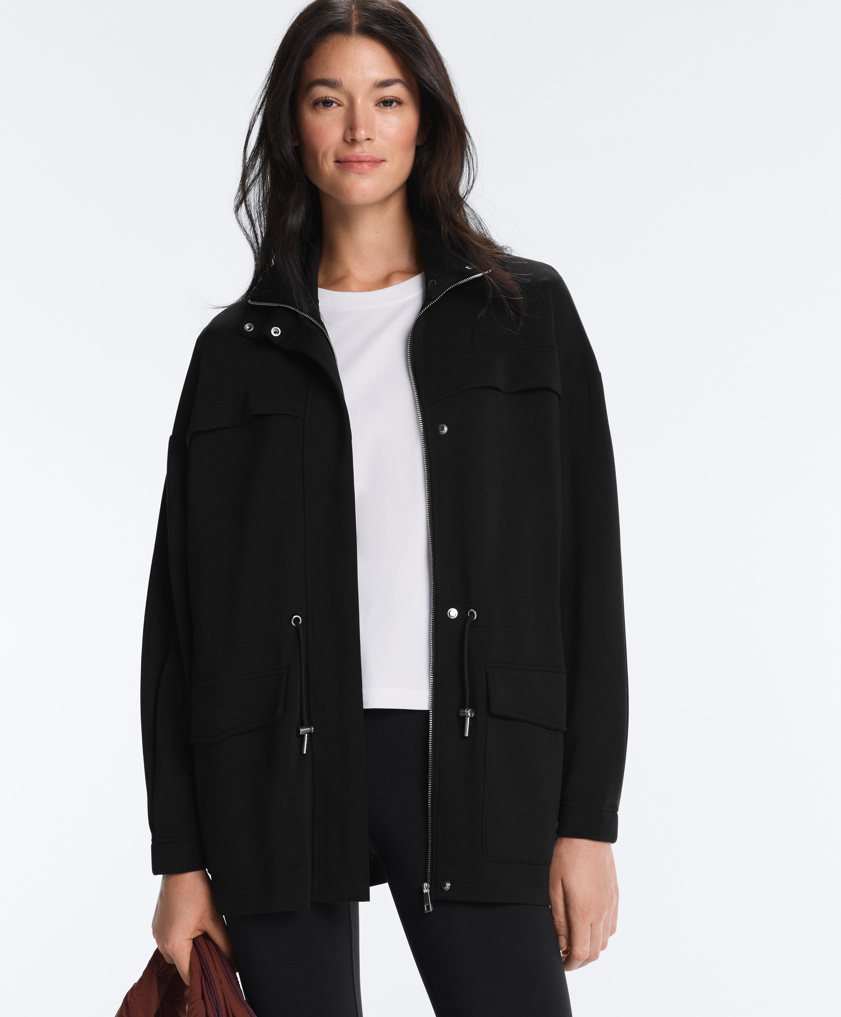 Long soft-touch modal jacket with pockets — BLACK