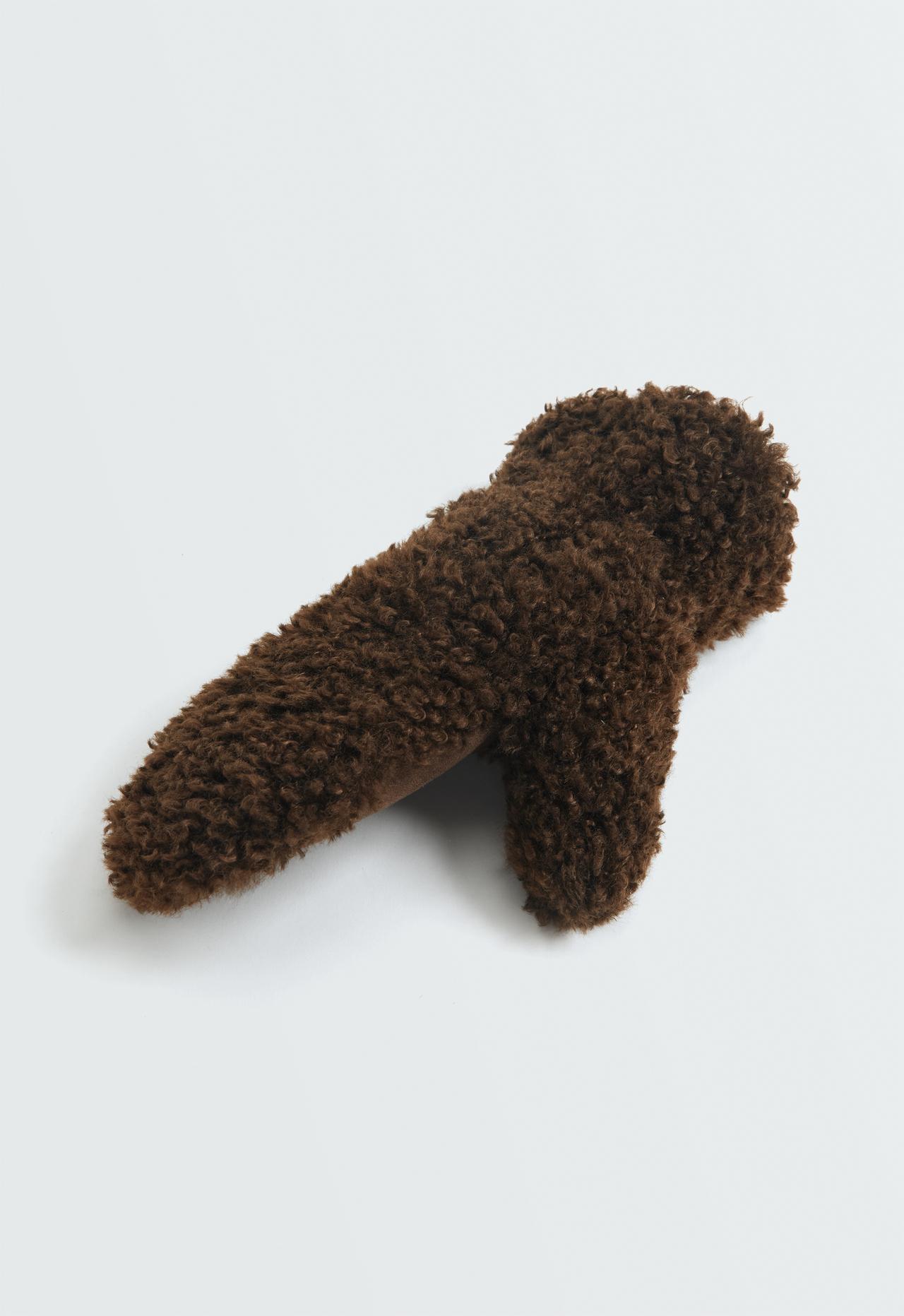 Faux-shearling-effect mittens — CHOCOLATE      