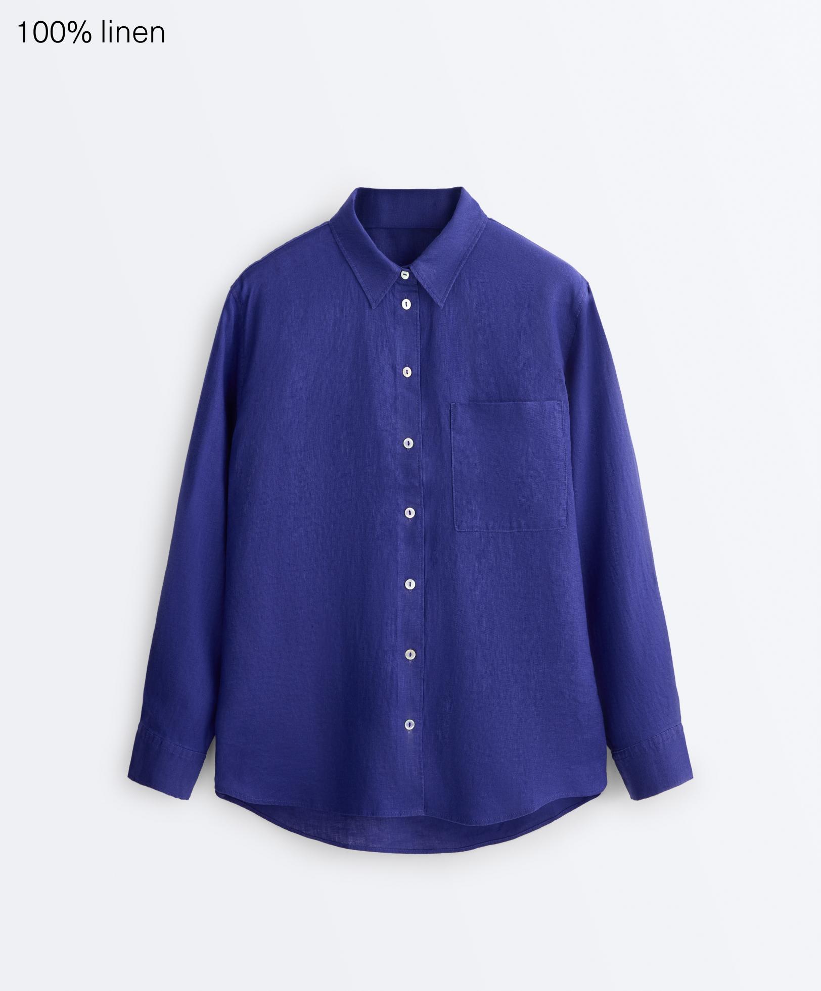 100% linen relaxed shirt — COBALT