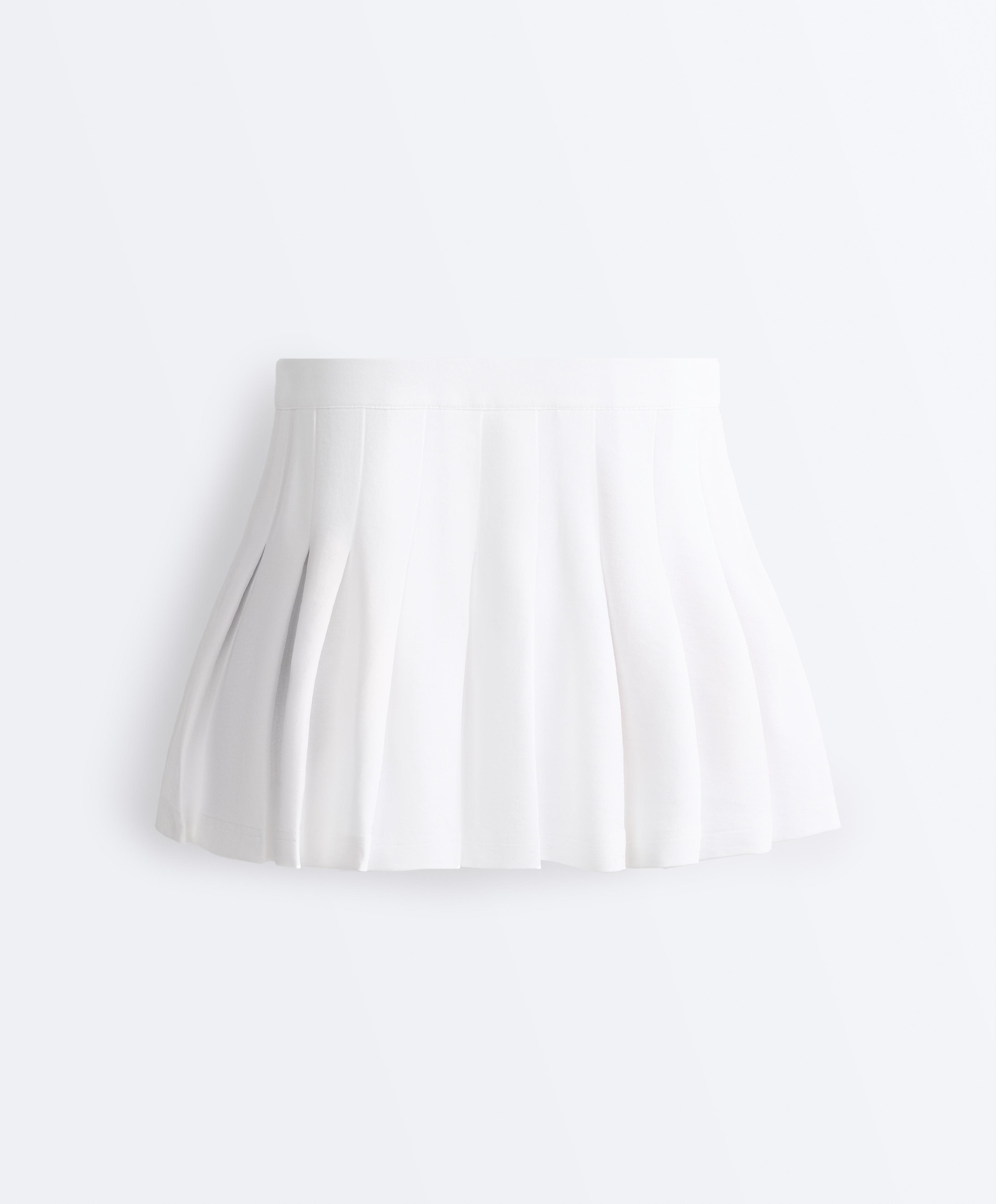 Cotton piqué pleated mini skirt