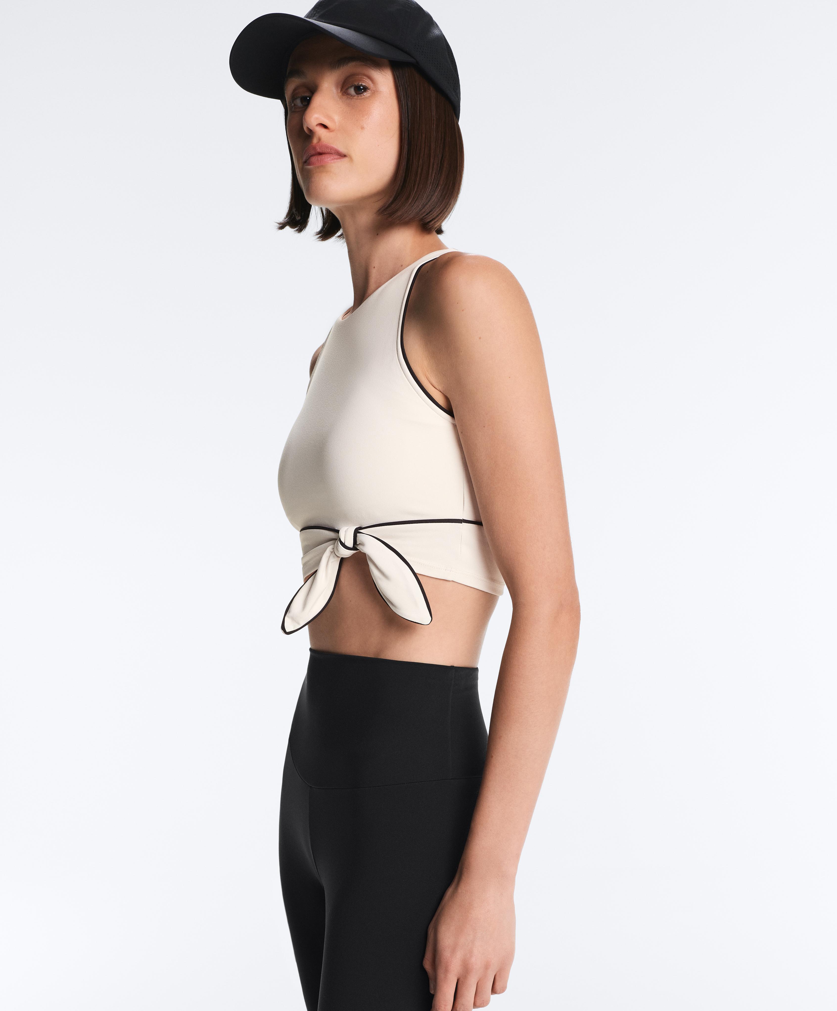 Comfortlux sleeveless tie tank top — PALE ECRU